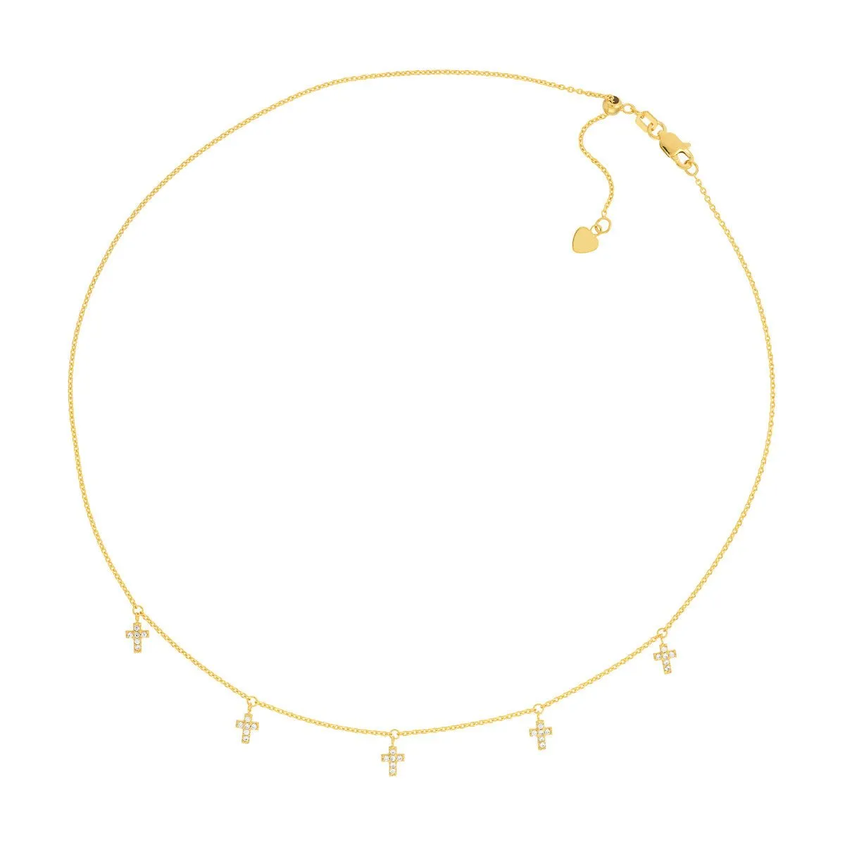 14K Yellow Gold CZ Cross Dangles Adjustable Choker