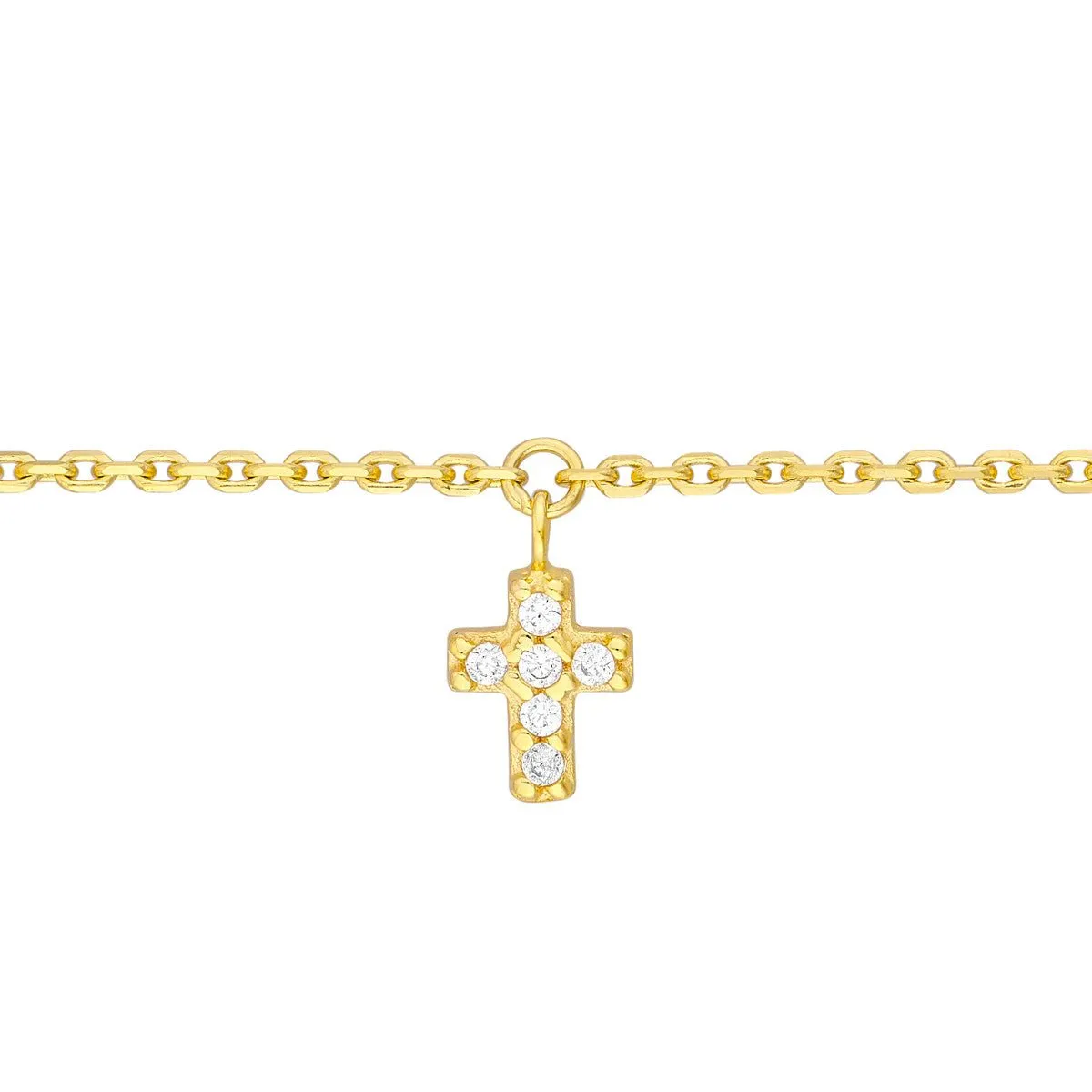 14K Yellow Gold CZ Cross Dangles Adjustable Choker