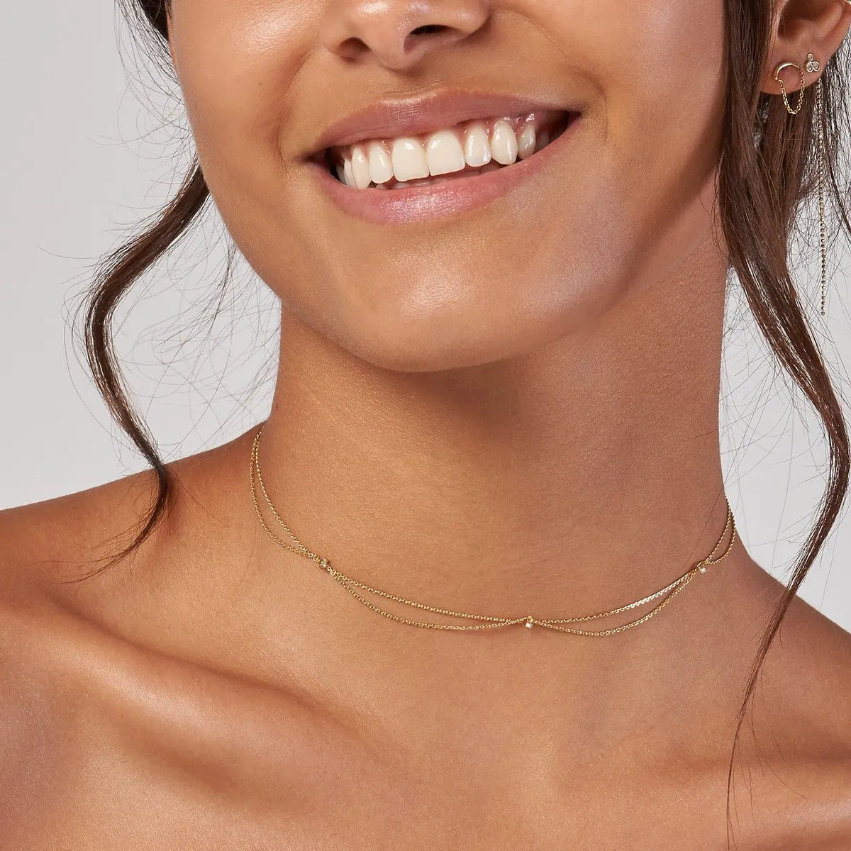 14K Yellow Gold Diamond Chain Drape Adjustable Choker
