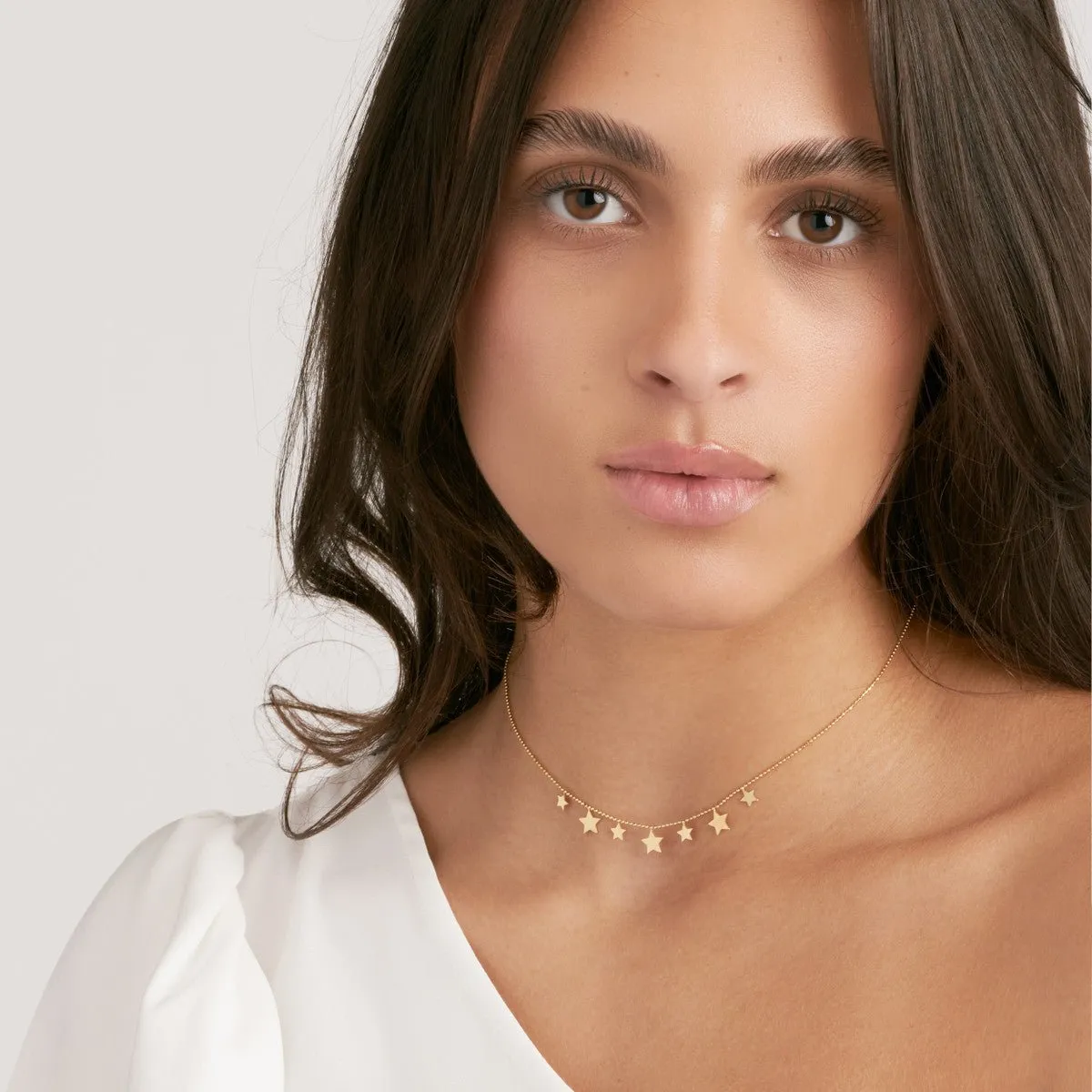 14K Yellow Gold Multi-Star Dangle Adjustable Choker