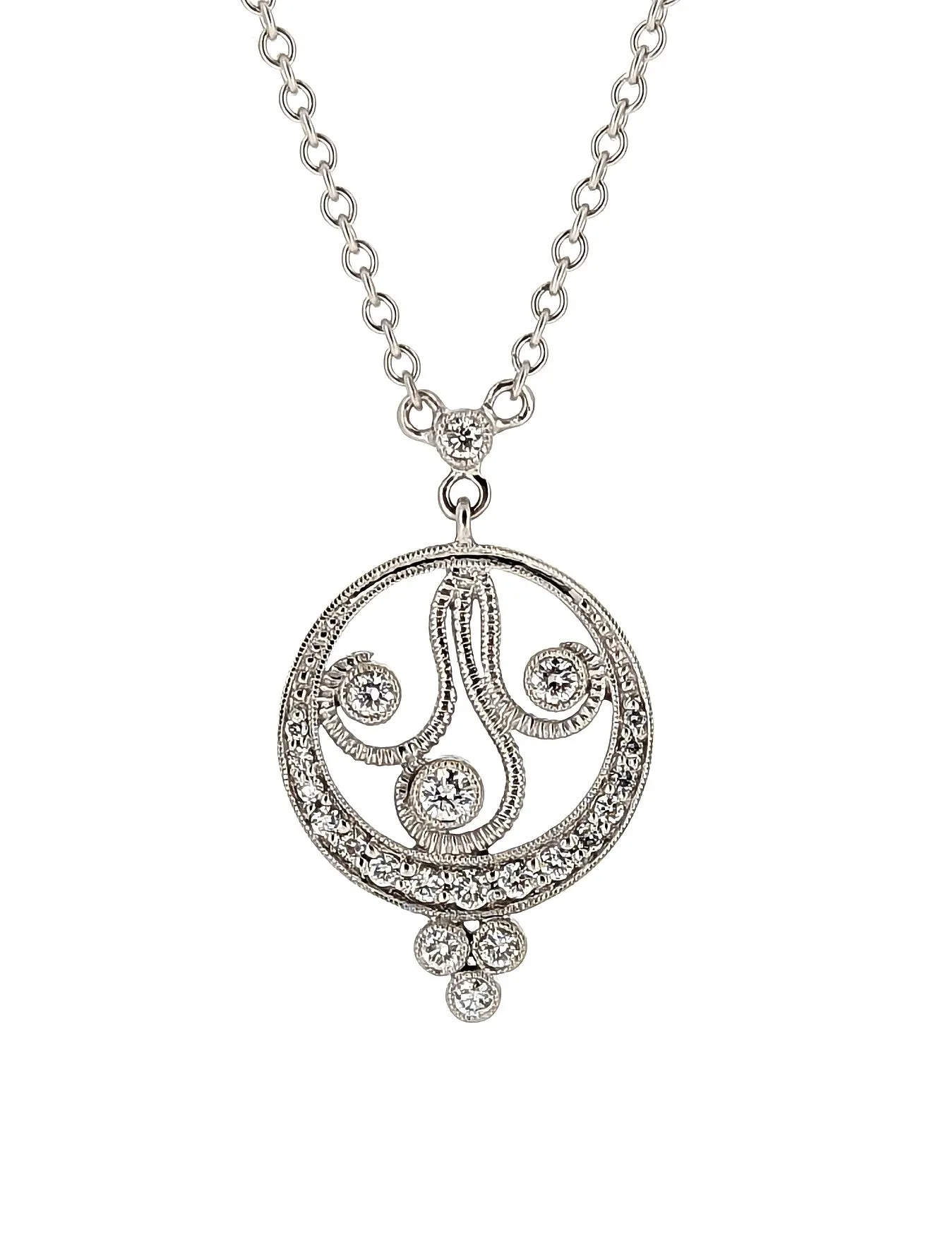 18K White Gold Diamond Pendant Necklace