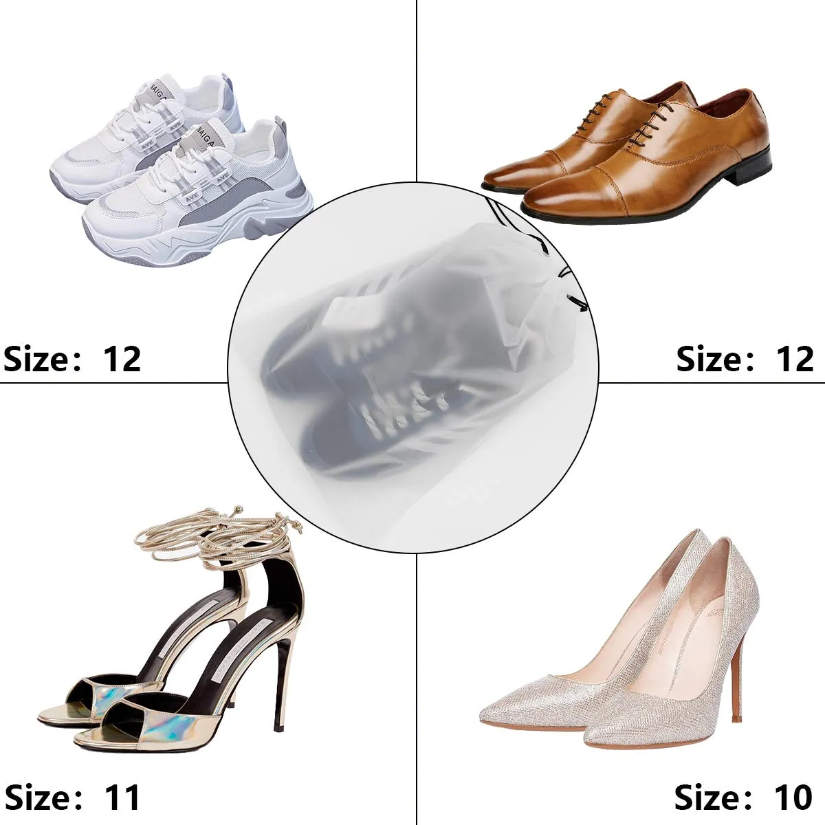 36 PCS Travel Transparent Shoe Storage Bags, Large Portable Clear Shoes (18PCS Transparent 18 PCS Translucent) 18PCS Transparent 18 PCS Translucent