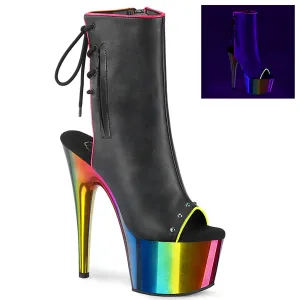 Adore-1018RC-02 Black Faux Leather/Rainbow Chrome, 7" Heels