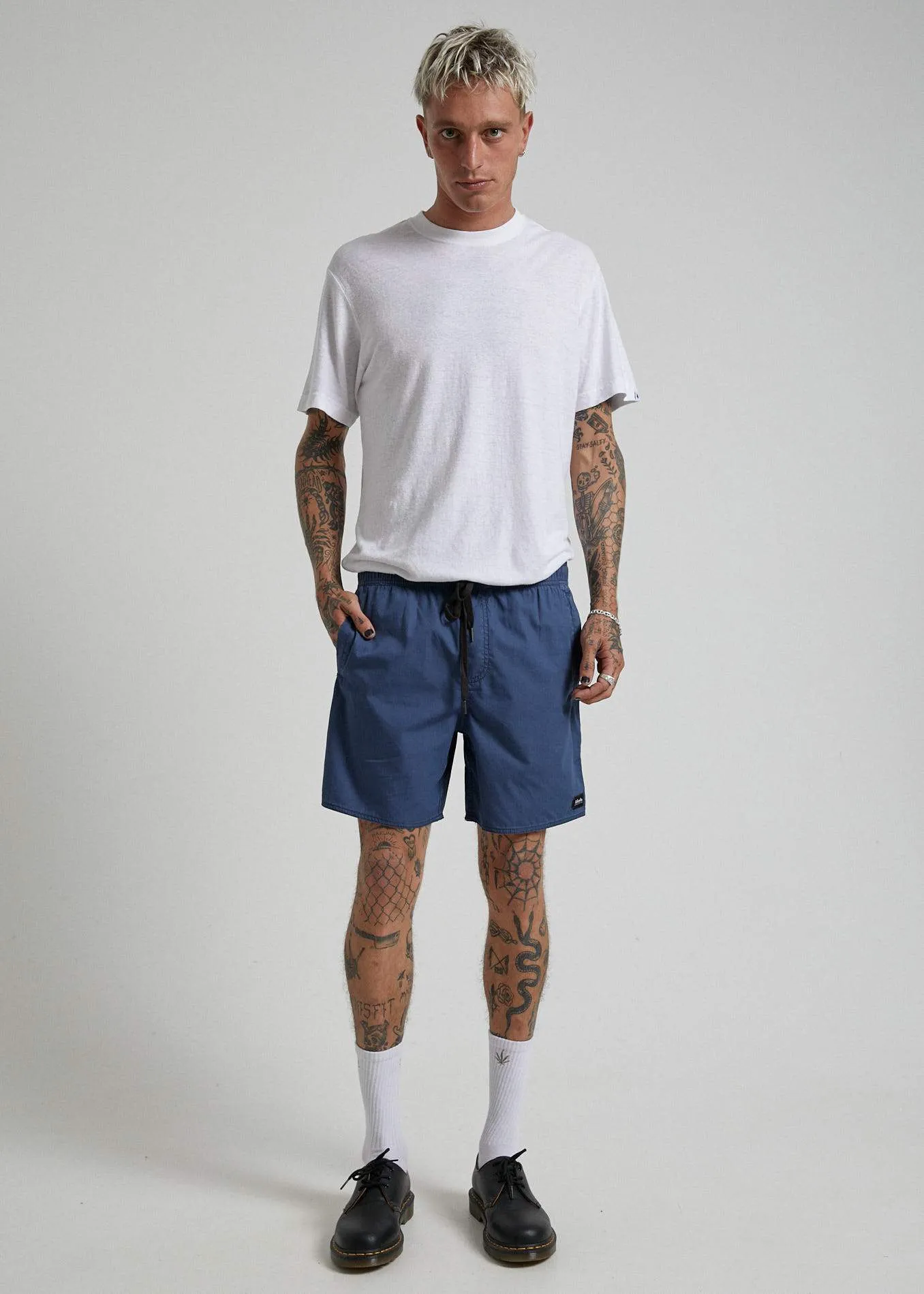 Afends Mens Baywatch Basics - Elastic Waist Boardshort - Navy