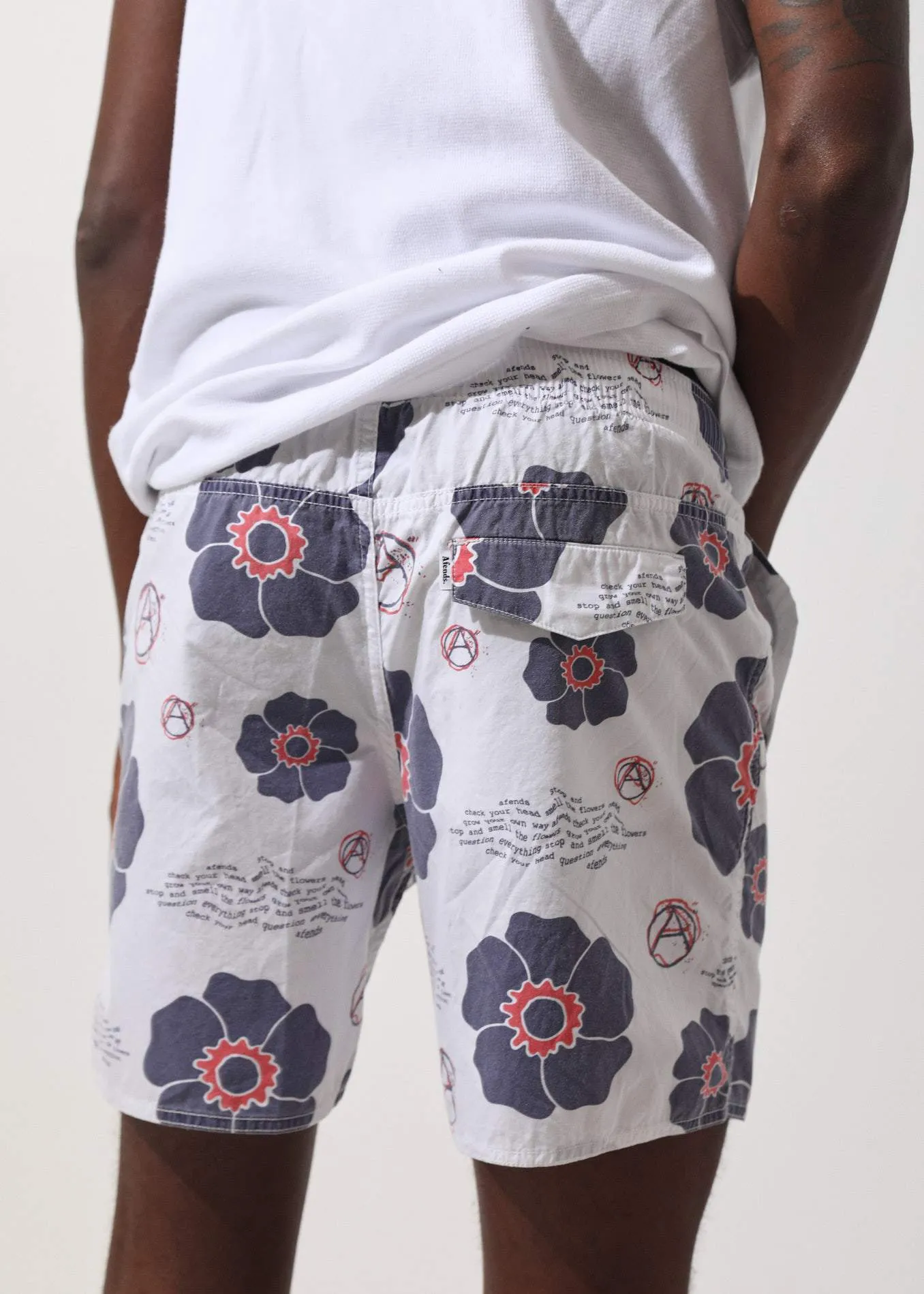 Afends Mens Baywatch Check Your Head - Elastic Waist Boardshort - White