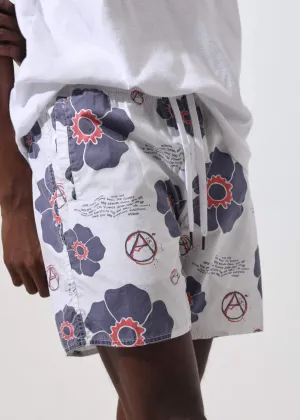 Afends Mens Baywatch Check Your Head - Elastic Waist Boardshort - White