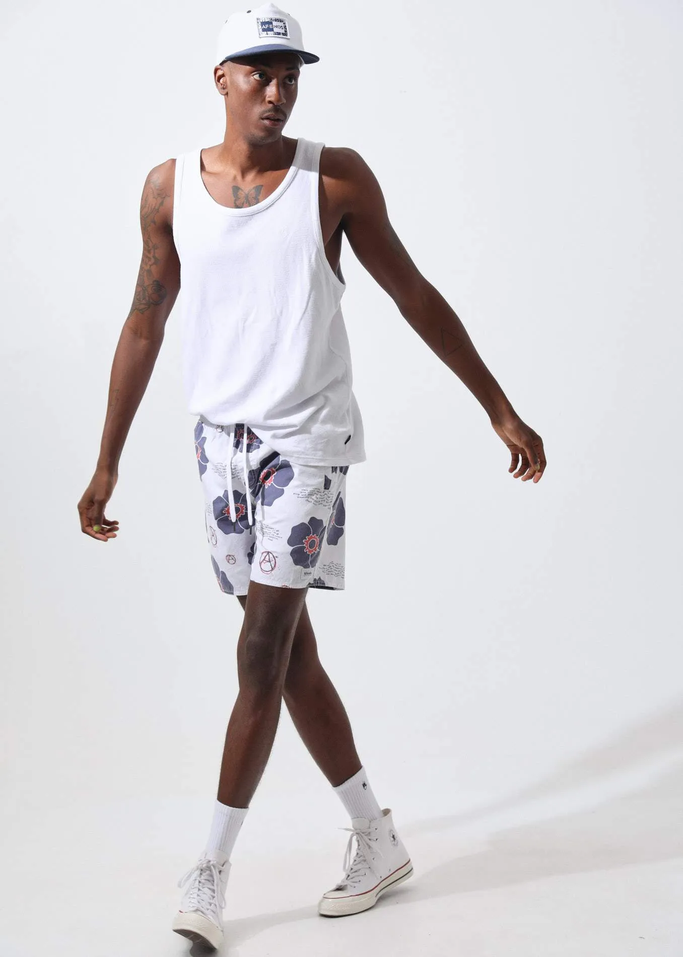 Afends Mens Baywatch Check Your Head - Elastic Waist Boardshort - White