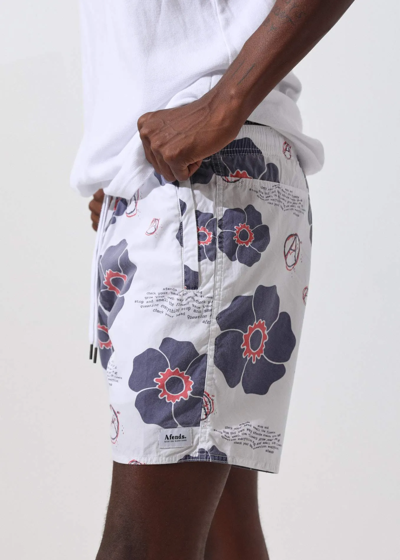 Afends Mens Baywatch Check Your Head - Elastic Waist Boardshort - White
