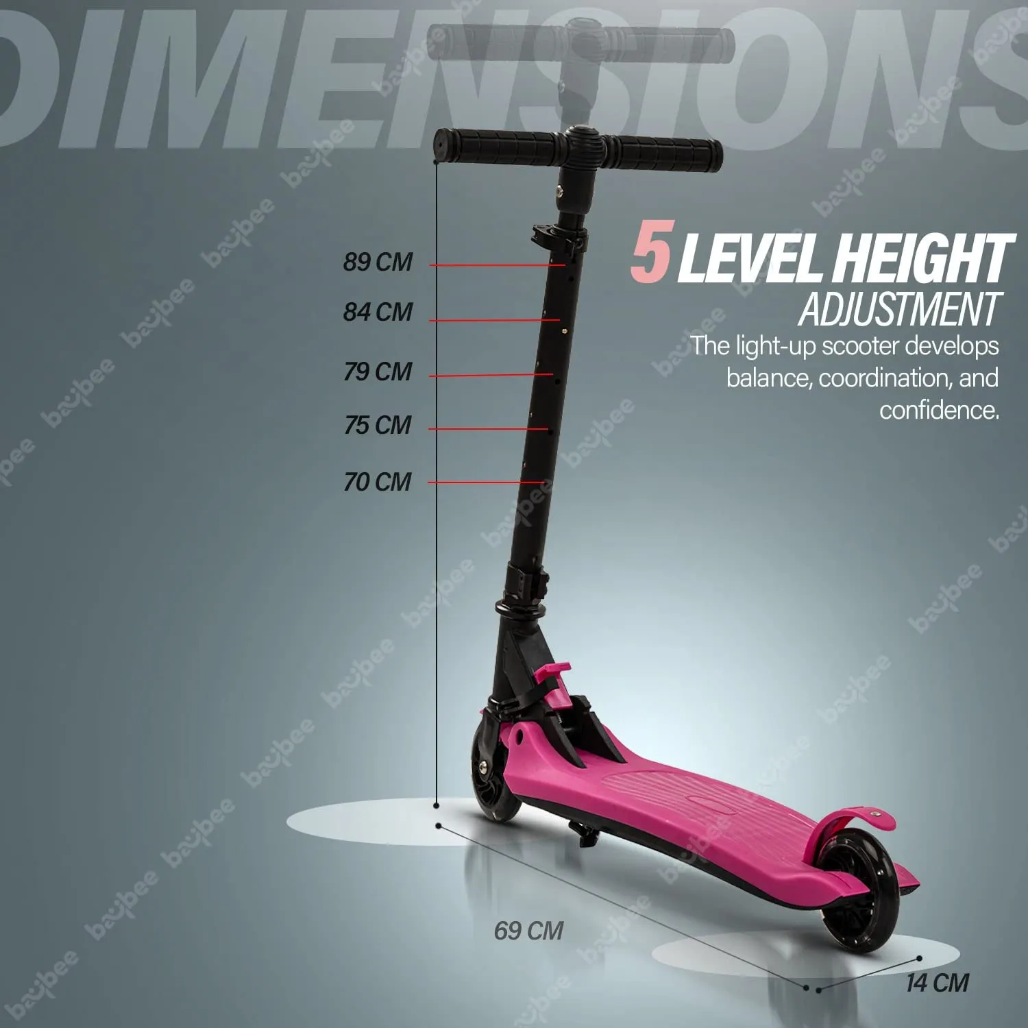 Baybee Nitro Skate Scooter for Kids, 2 Wheel Kids Scooter with 5 Height Adjustable Handle & Stand
