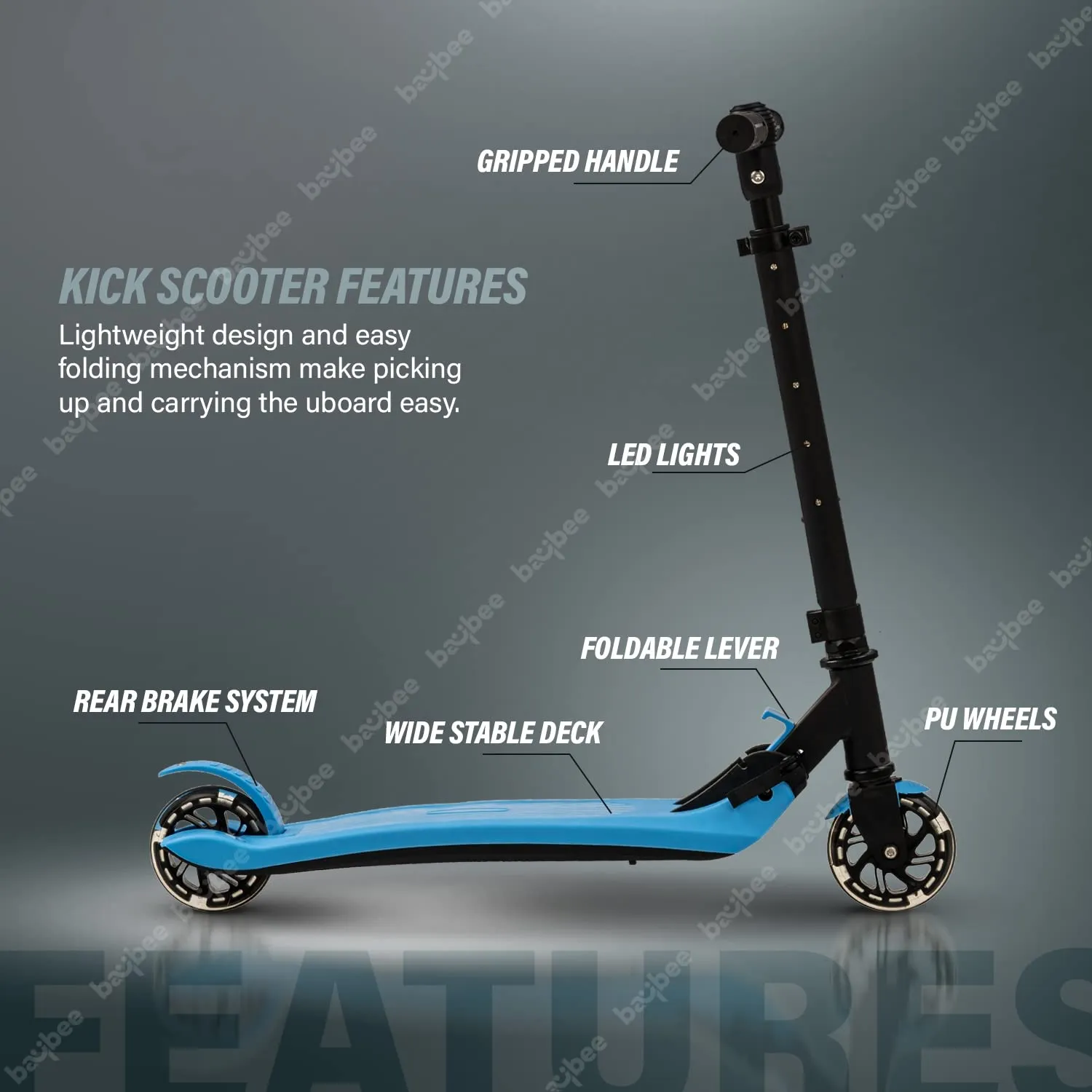 Baybee Nitro Skate Scooter for Kids, 2 Wheel Kids Scooter with 5 Height Adjustable Handle & Stand