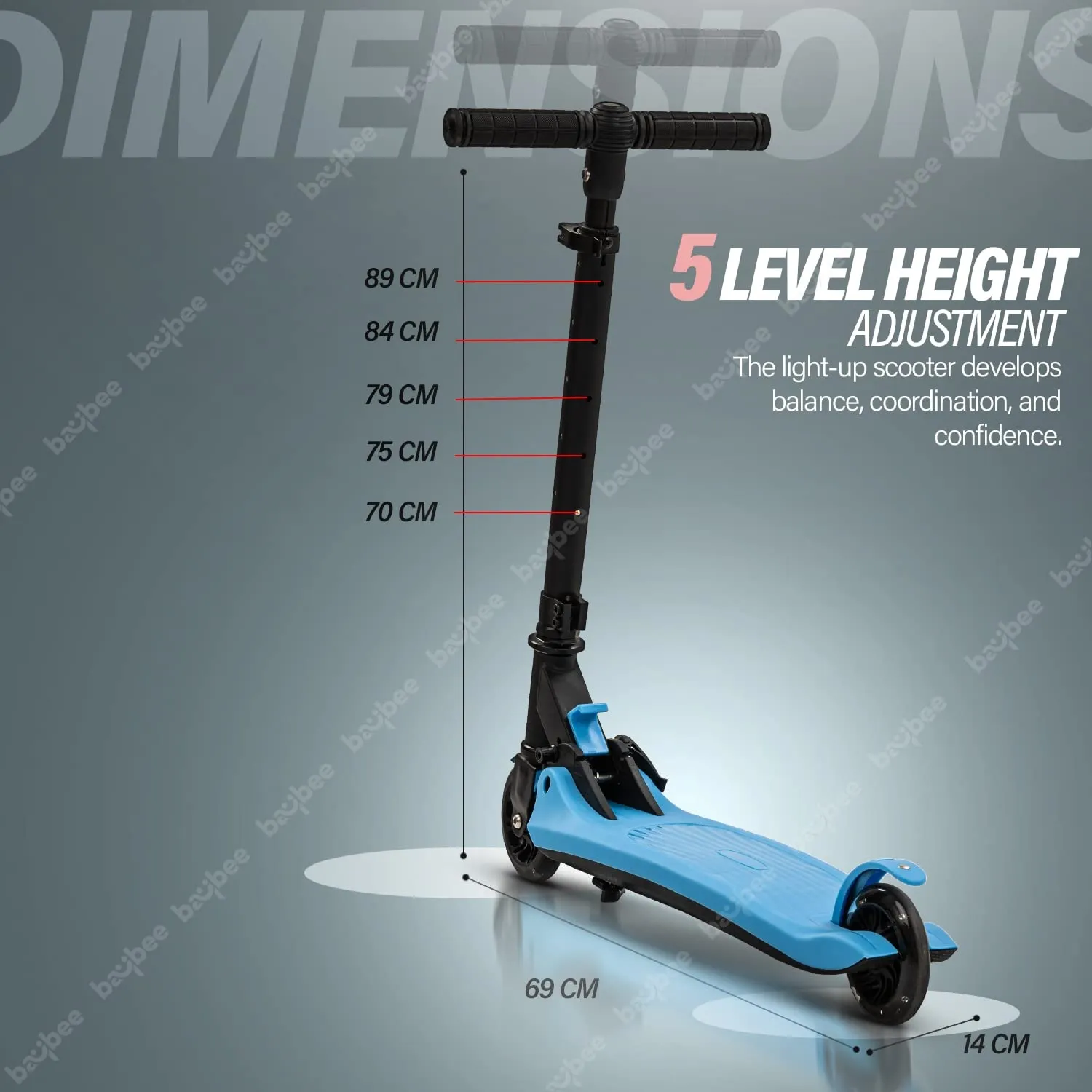 Baybee Nitro Skate Scooter for Kids, 2 Wheel Kids Scooter with 5 Height Adjustable Handle & Stand