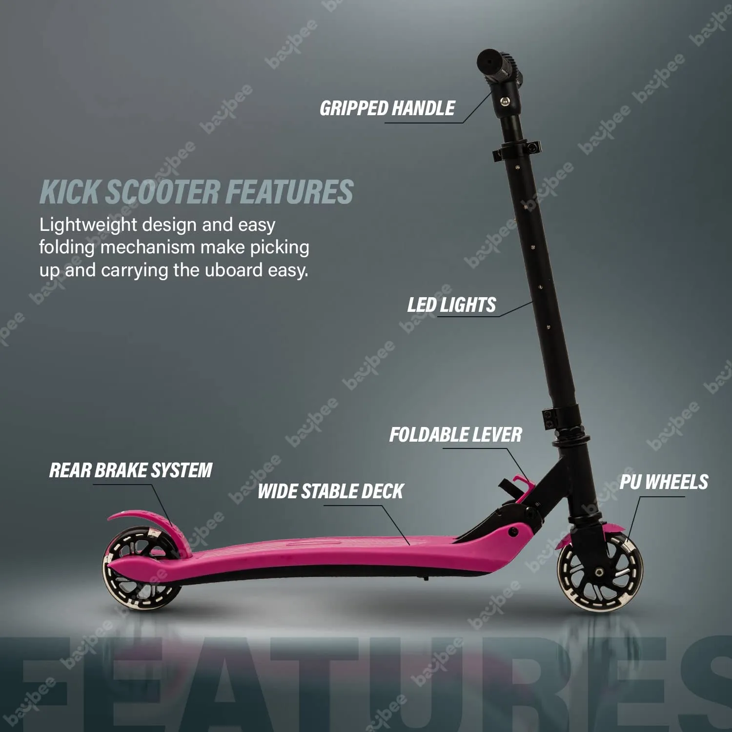 Baybee Nitro Skate Scooter for Kids, 2 Wheel Kids Scooter with 5 Height Adjustable Handle & Stand