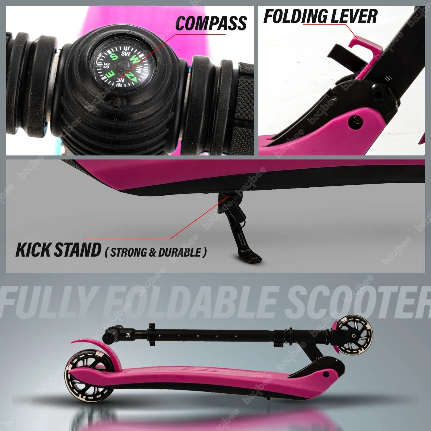 Baybee Nitro Skate Scooter for Kids, 2 Wheel Kids Scooter with 5 Height Adjustable Handle & Stand