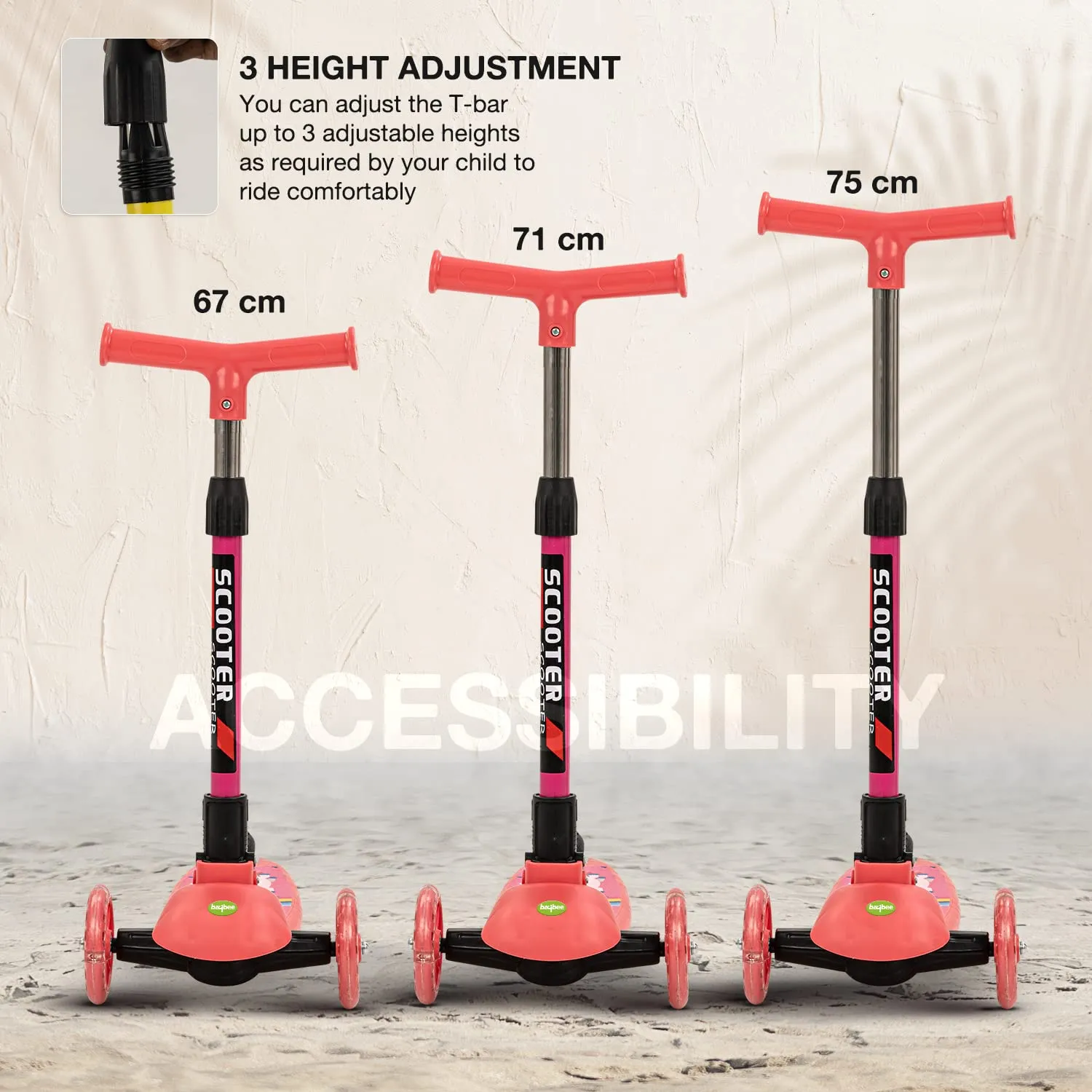 Baybee Phoenix Skate Scooter for Kids with 3 Height Adjustable Handle