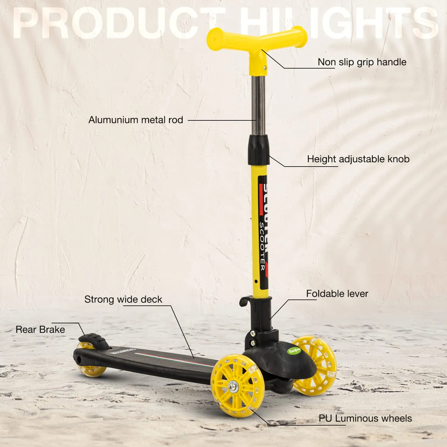 Baybee Phoenix Skate Scooter for Kids with 3 Height Adjustable Handle
