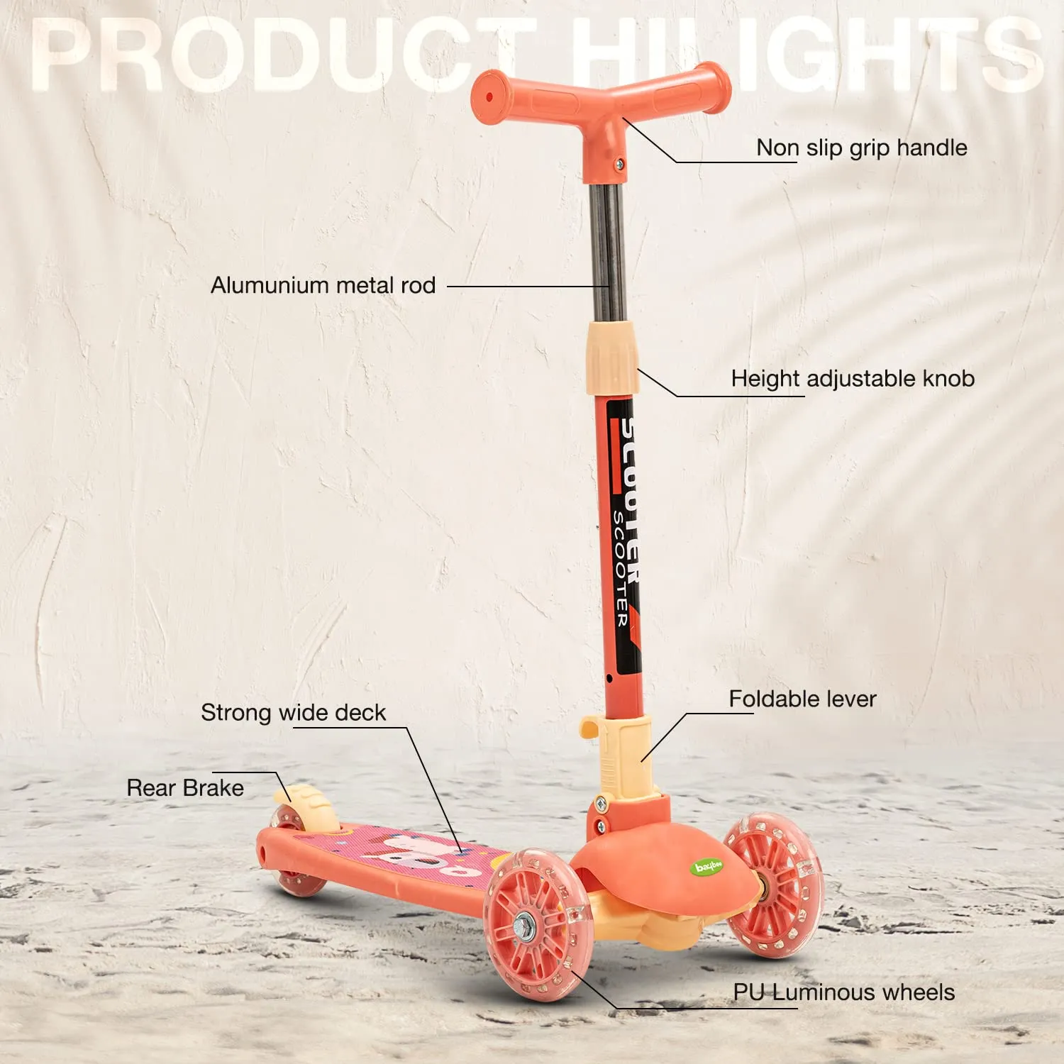 Baybee Phoenix Skate Scooter for Kids with 3 Height Adjustable Handle