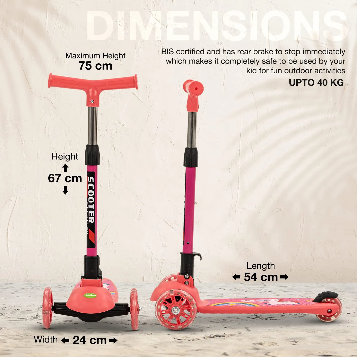Baybee Phoenix Skate Scooter for Kids with 3 Height Adjustable Handle