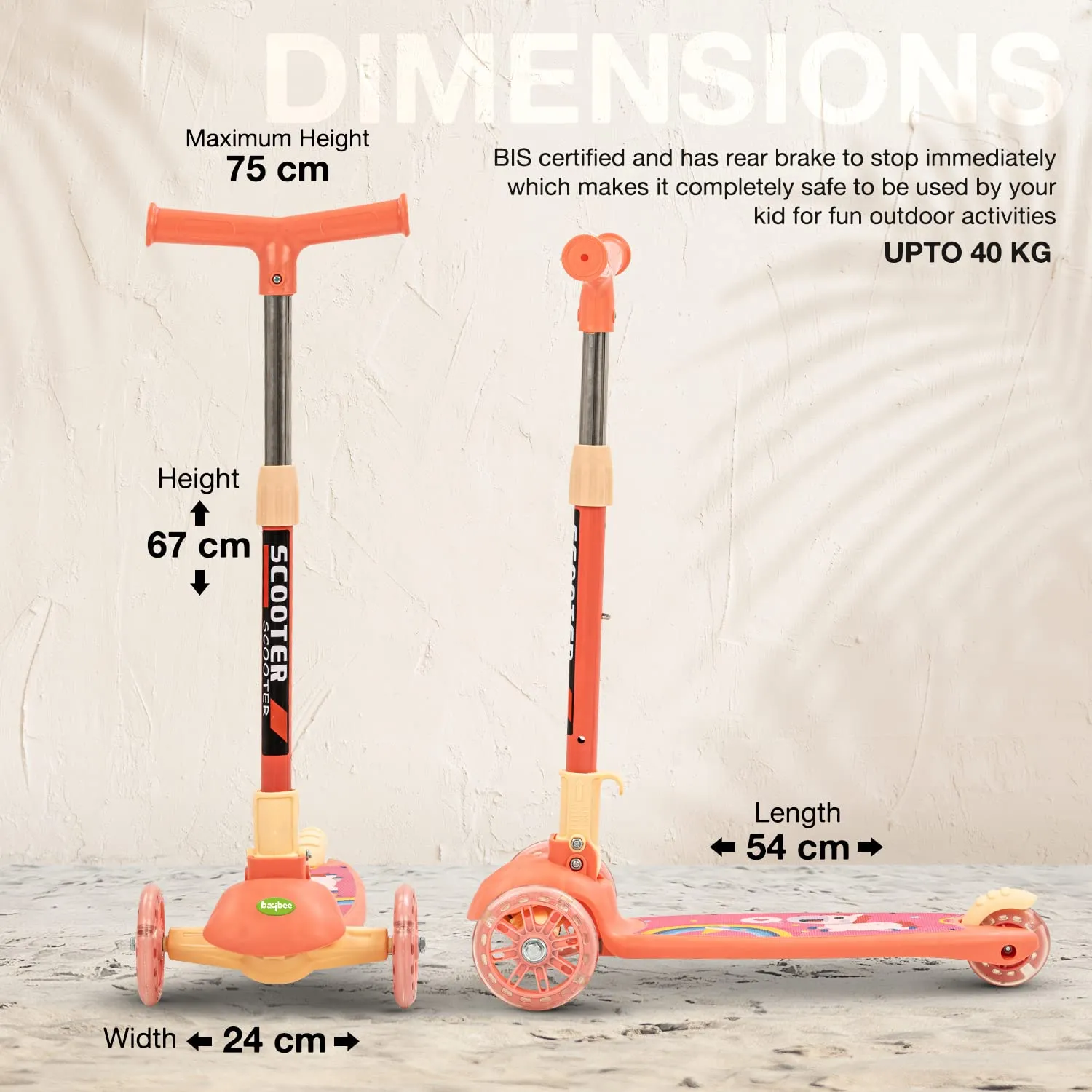 Baybee Phoenix Skate Scooter for Kids with 3 Height Adjustable Handle