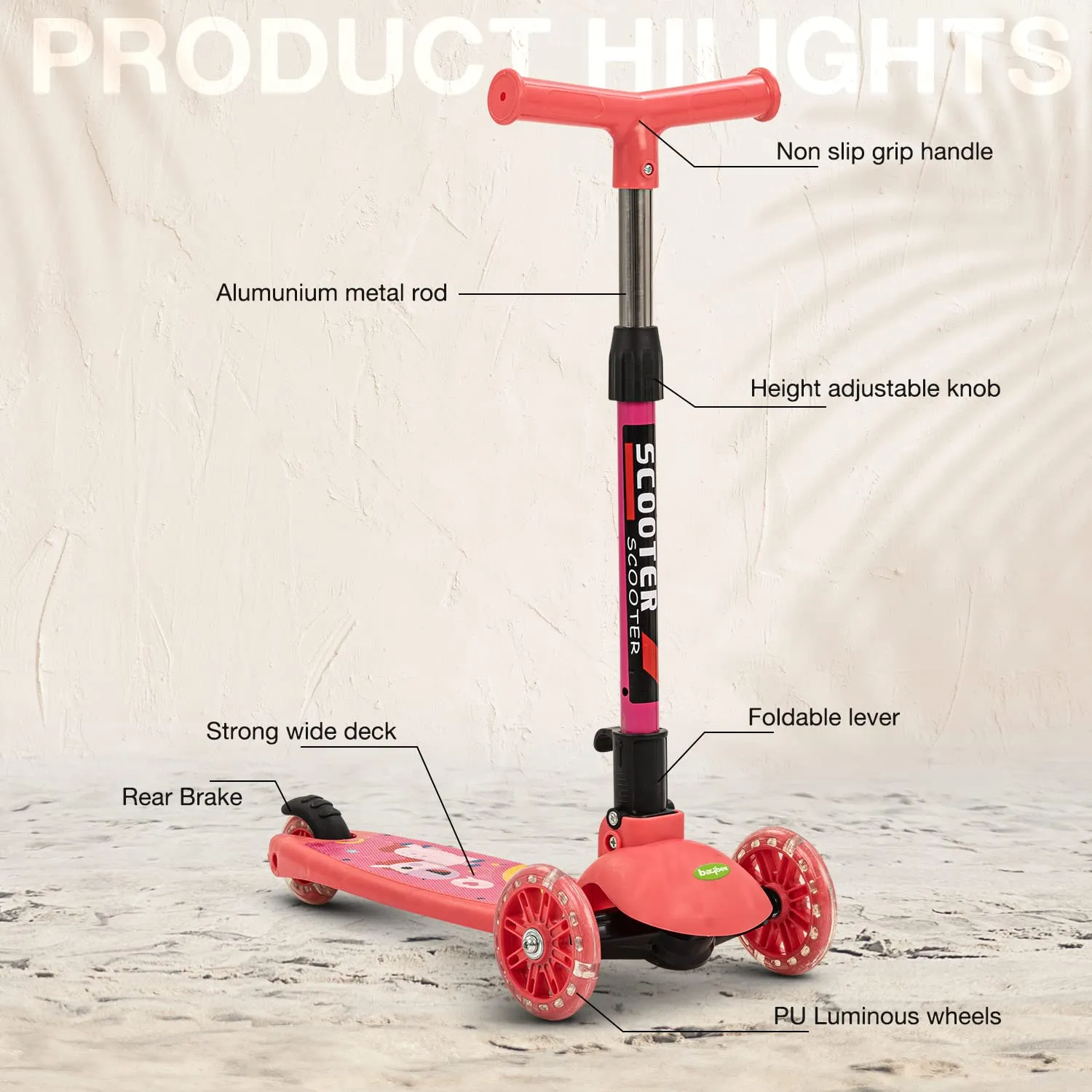 Baybee Phoenix Skate Scooter for Kids with 3 Height Adjustable Handle