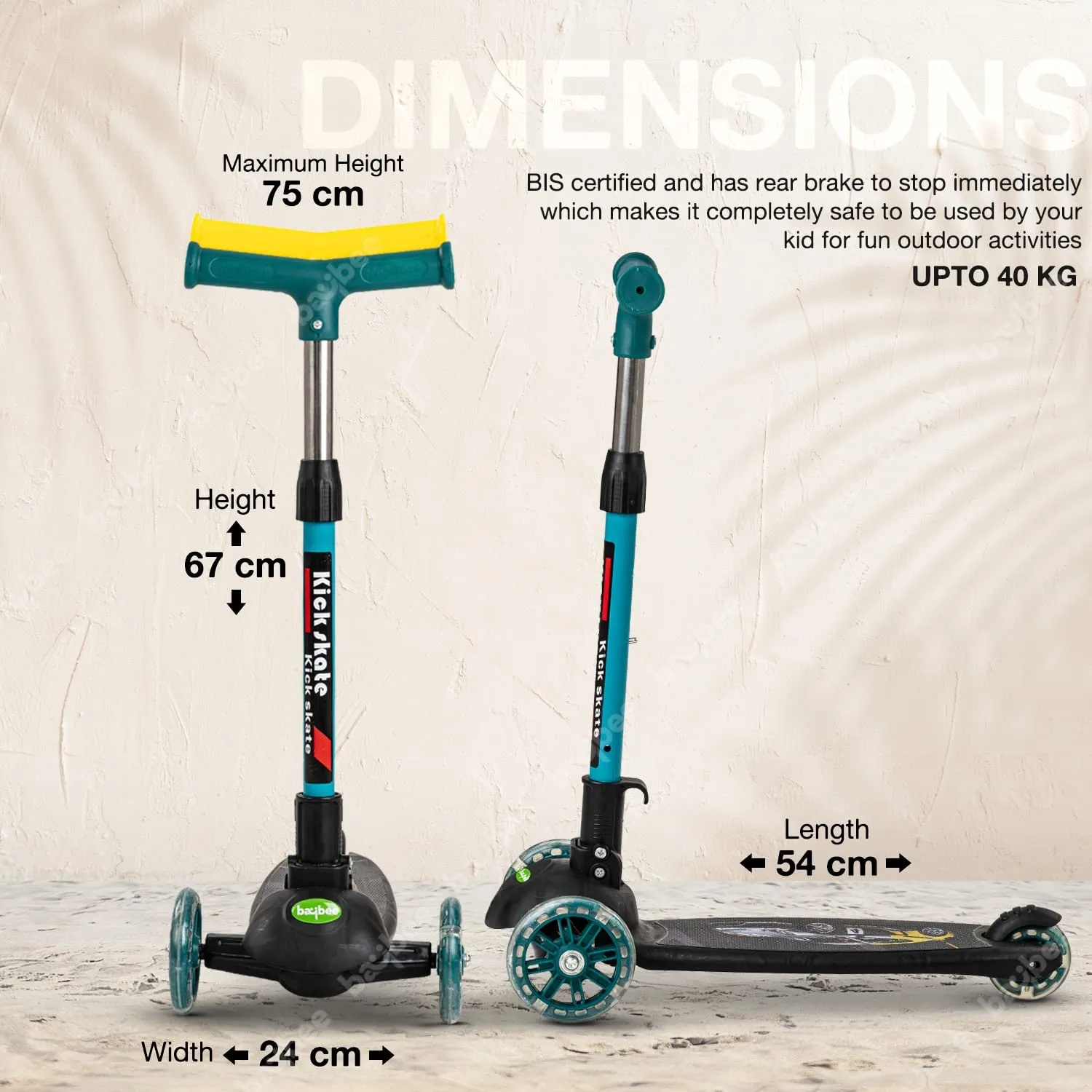 Baybee Phoenix Skate Scooter for Kids with 3 Height Adjustable Handle