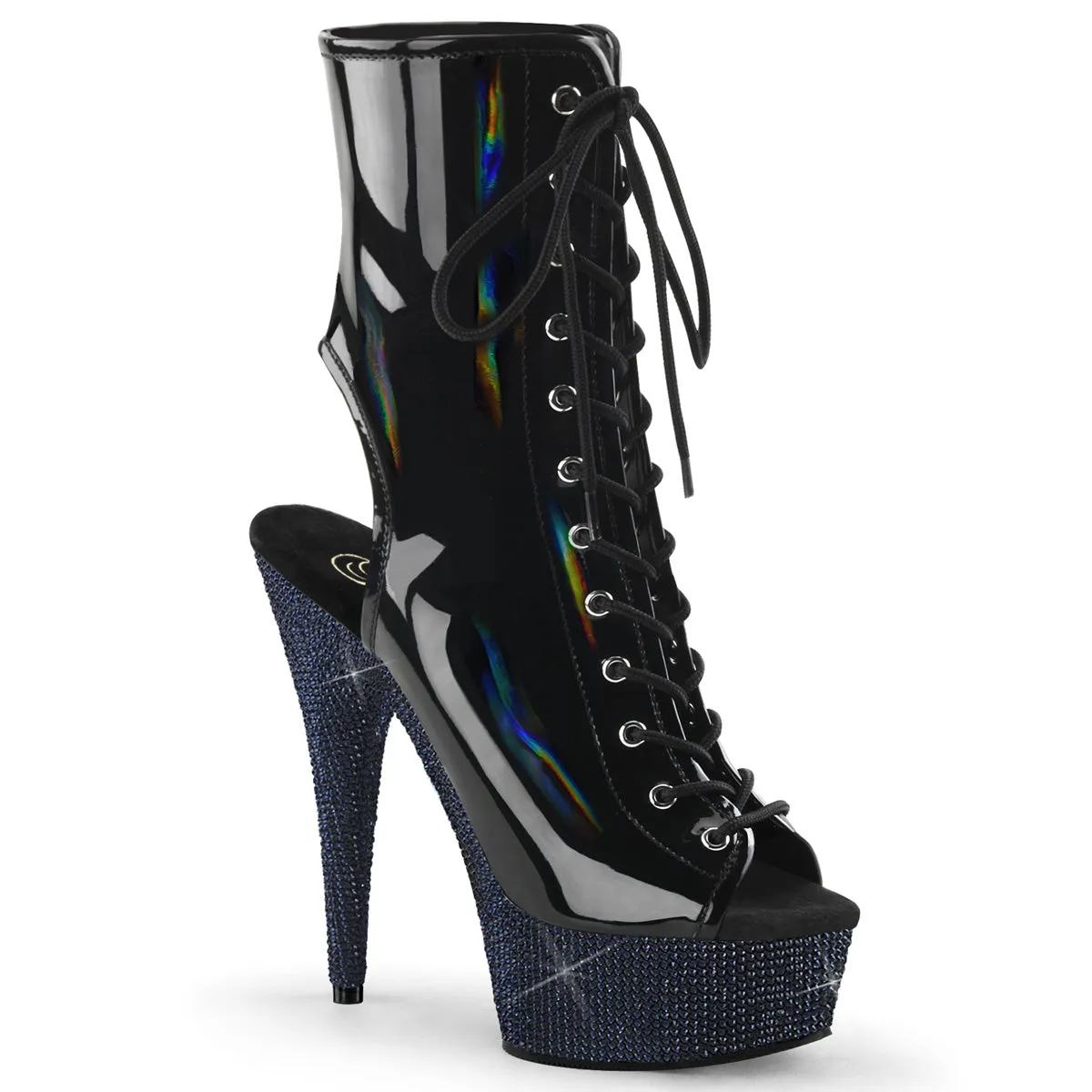 Bejeweled-1016-6 Black Holo Pat/Midnight Black RS, 6" Heel