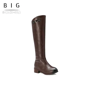 Bigsizeheels Black embellished retro round toe boots - coffee