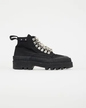 Black Cotton Canvas Ankle Boot