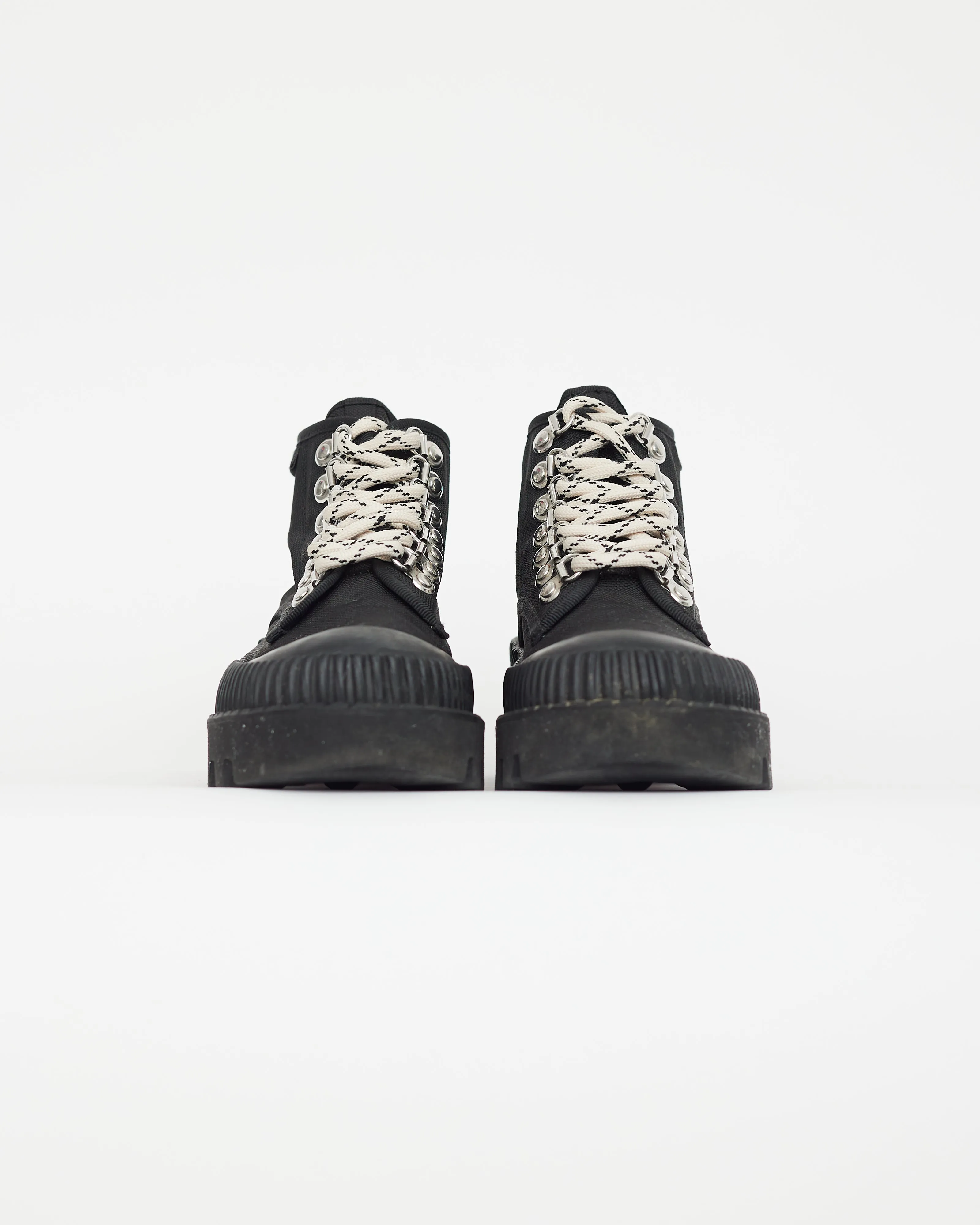 Black Cotton Canvas Ankle Boot