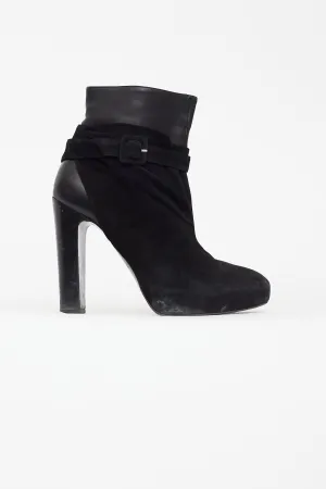 Black Leather & Suede Wrap Ankle Boot