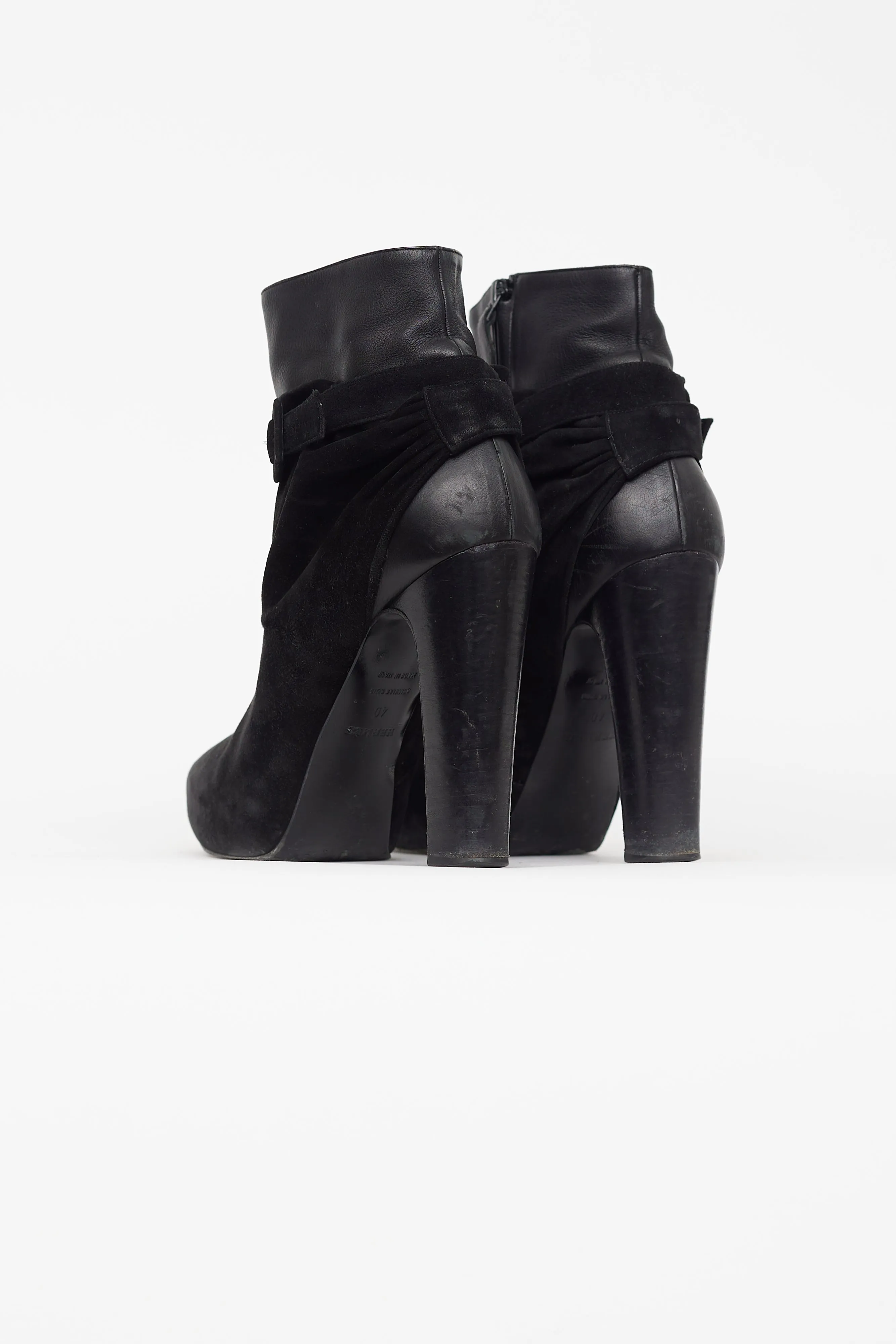 Black Leather & Suede Wrap Ankle Boot