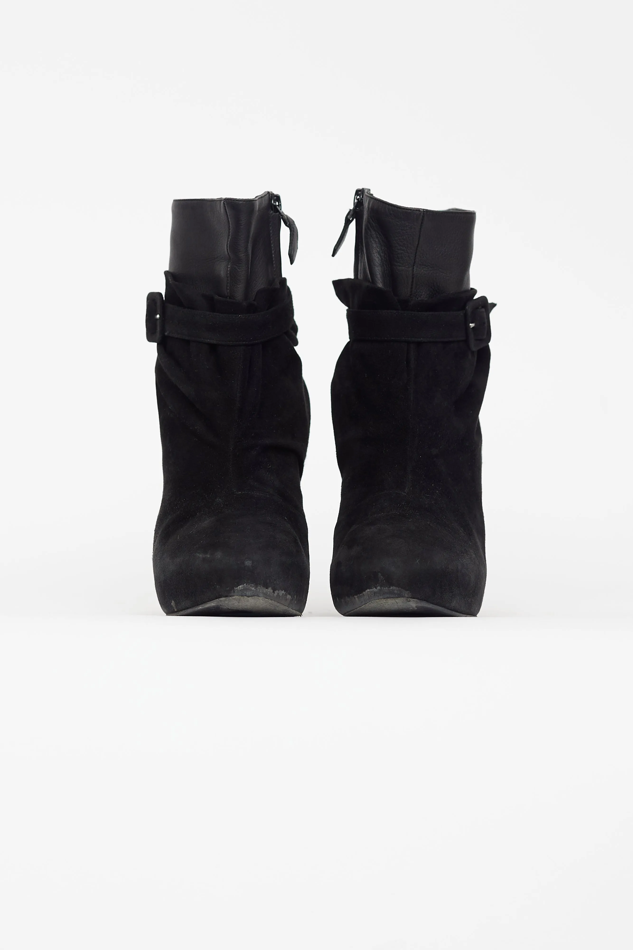 Black Leather & Suede Wrap Ankle Boot