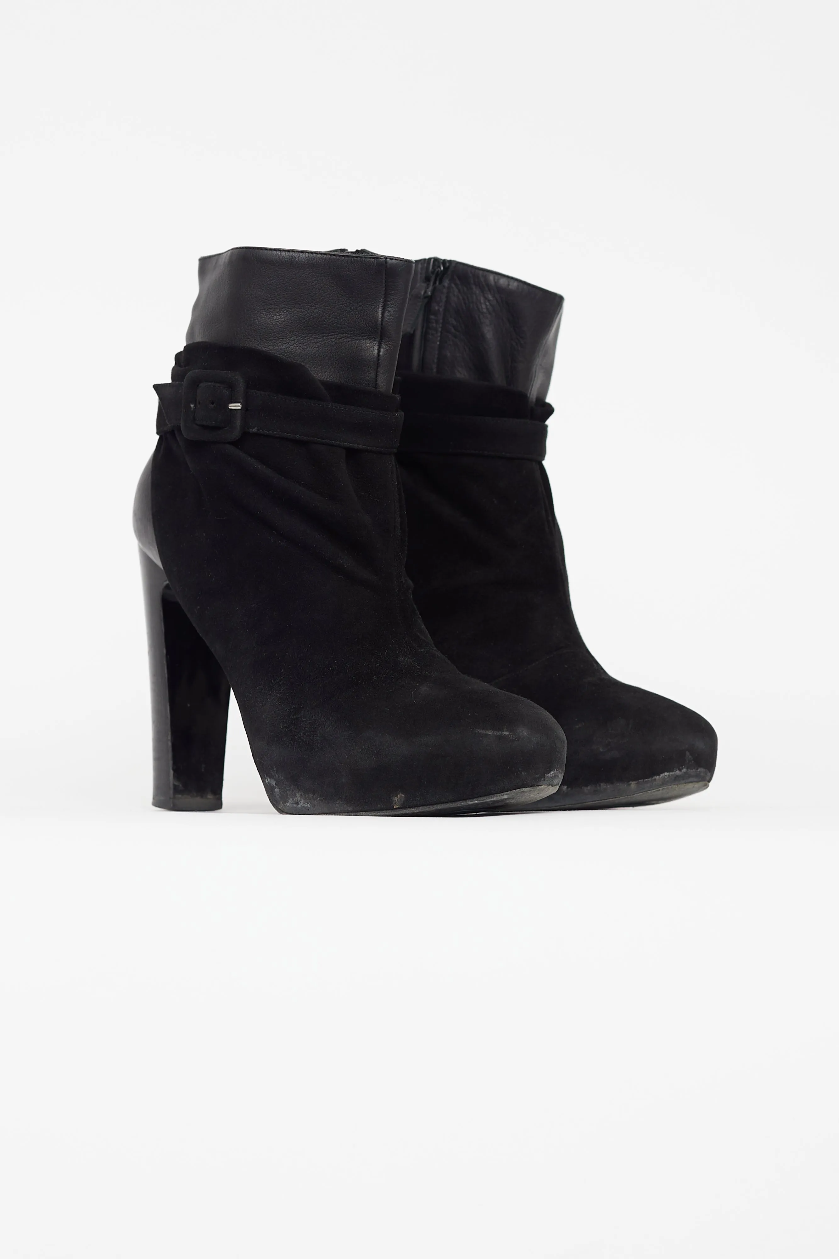 Black Leather & Suede Wrap Ankle Boot