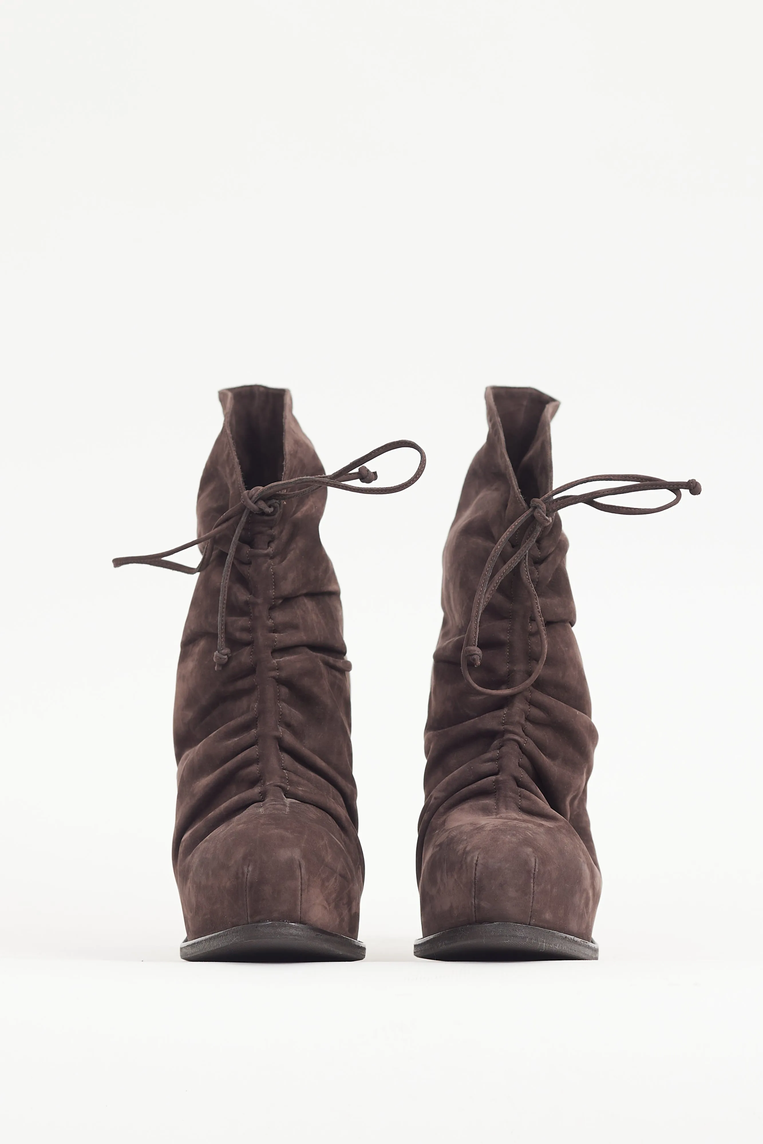 Brown Suede Ruched Bootie