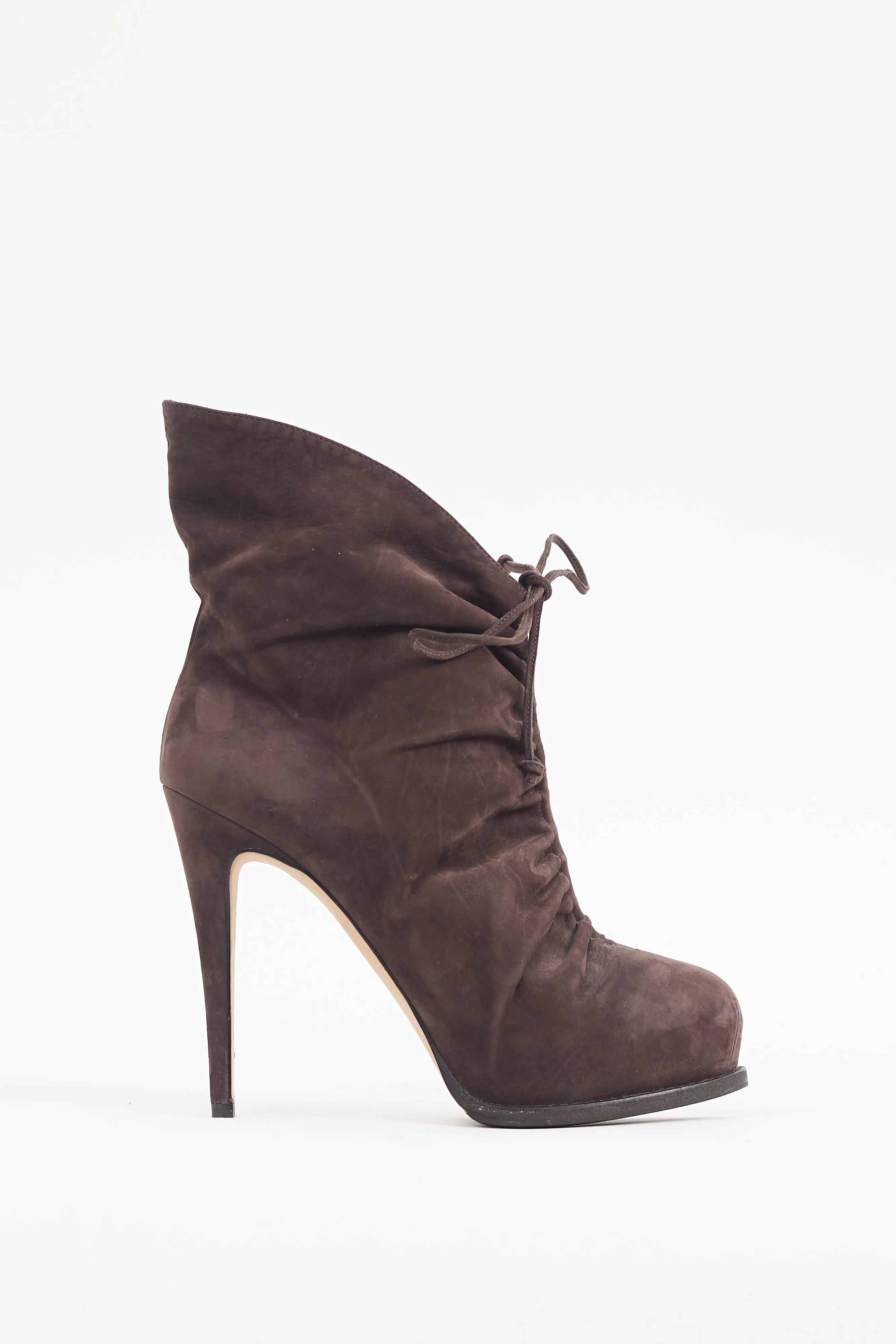 Brown Suede Ruched Bootie