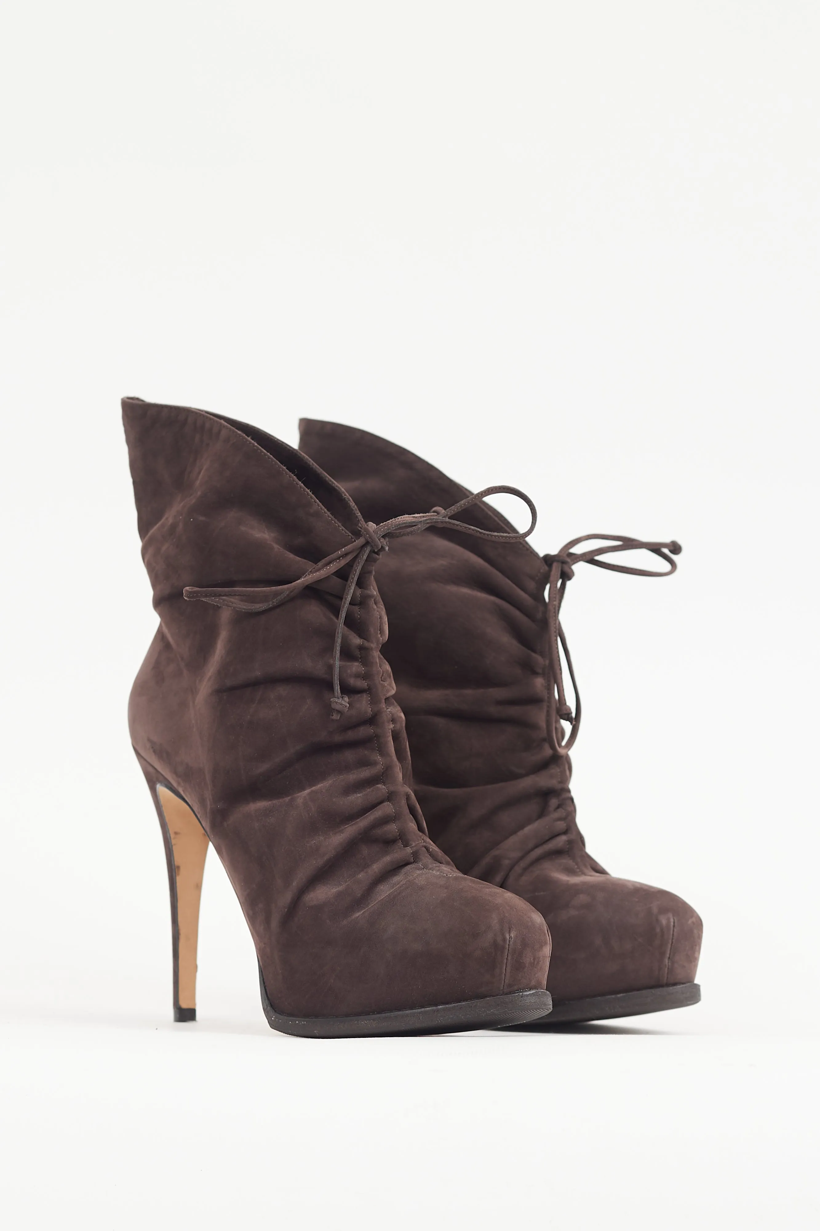 Brown Suede Ruched Bootie