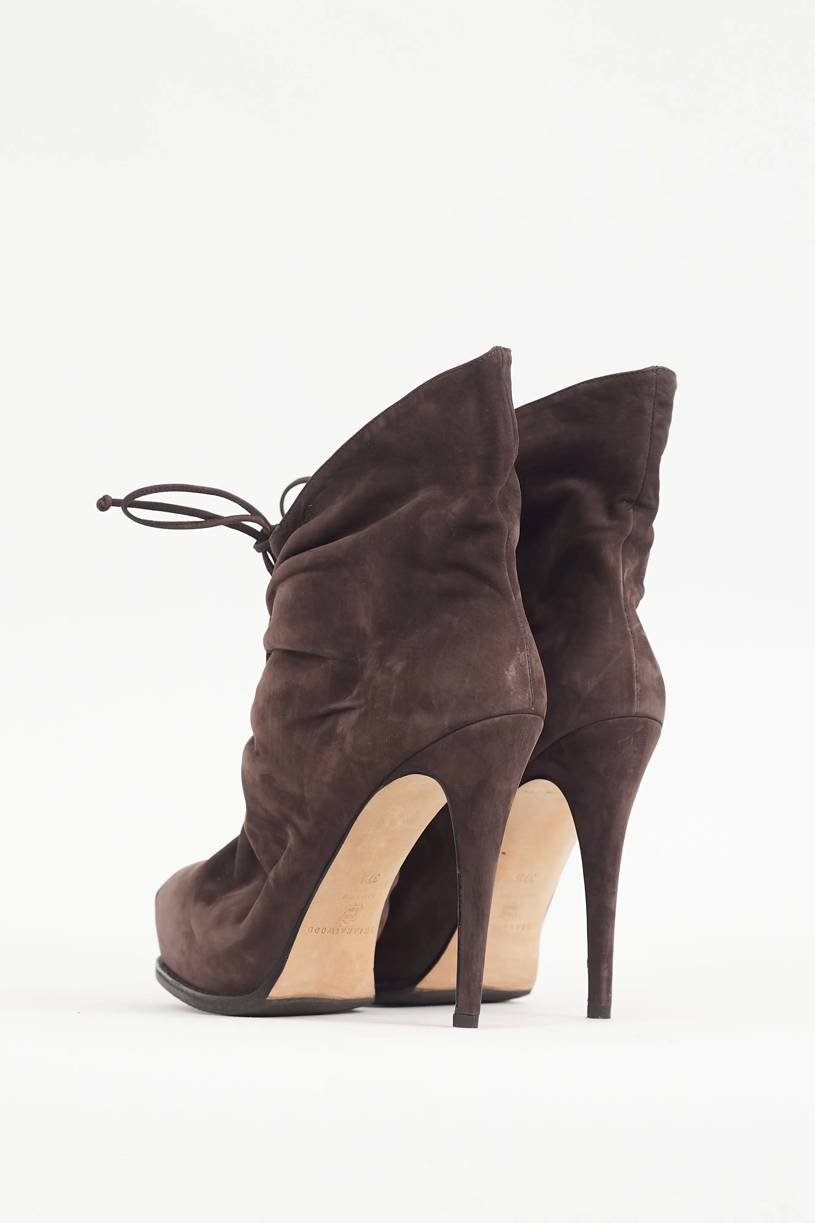 Brown Suede Ruched Bootie