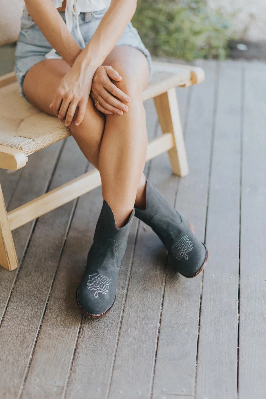 Daisy Round Toe Western Ankle Boots - Grey Suede