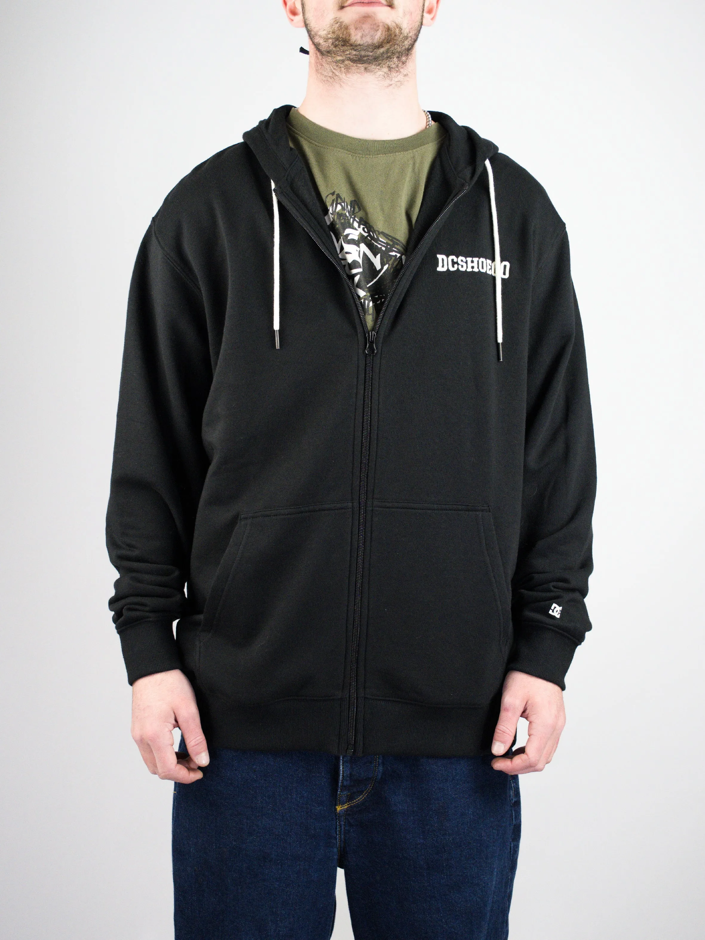 Dc Shoes - Base Line Zip Through Hoodie - Embroidered Logo - Black