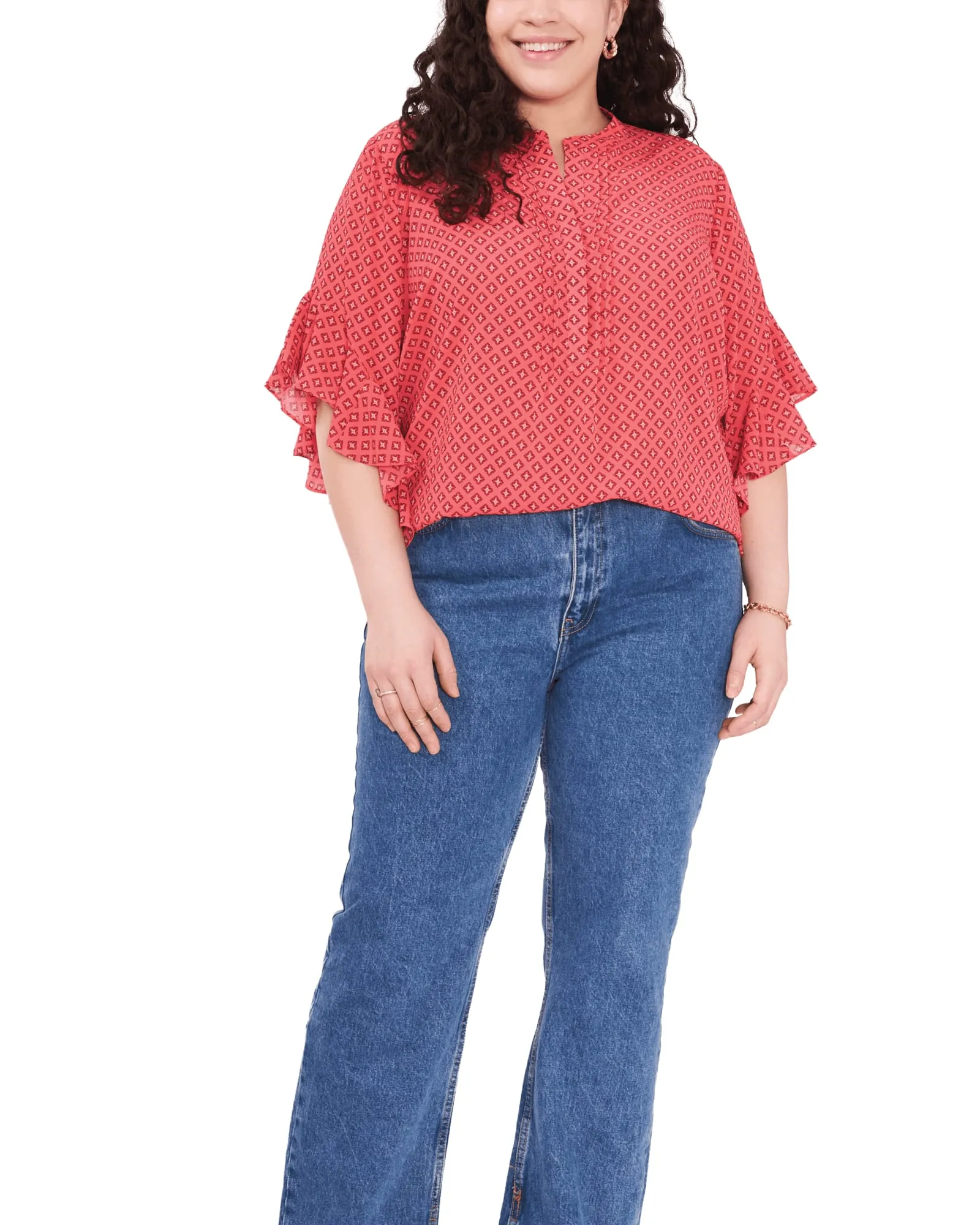Eloise Ruffle Sleeve Blouse | LUSH CORAL