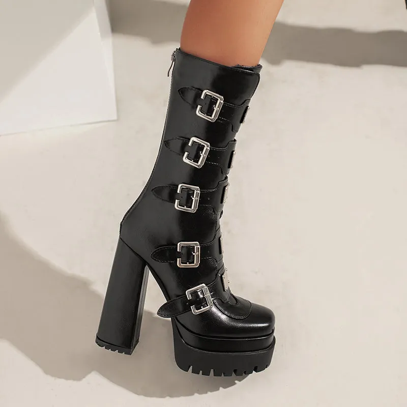 Fae Gothic Platform Boots with Buckles