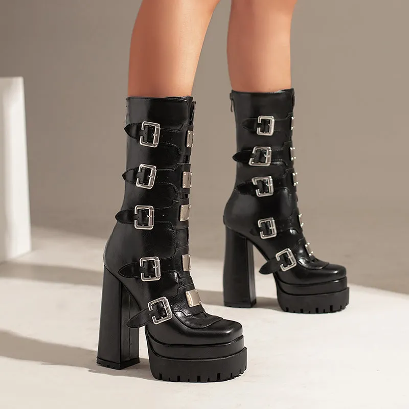 Fae Gothic Platform Boots with Buckles