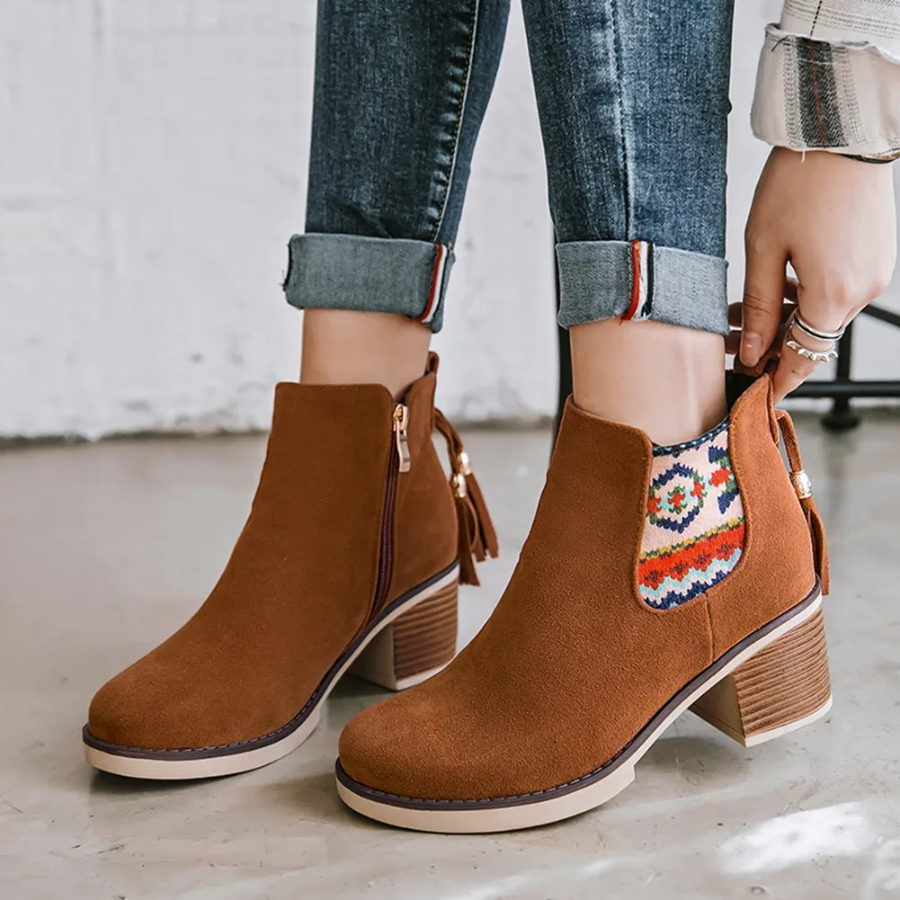 Fringe Heels Winte Western Fashion Ankle Boots