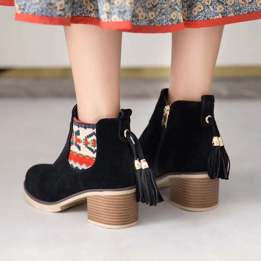 Fringe Heels Winte Western Fashion Ankle Boots