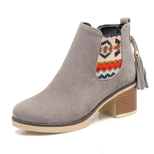 Fringe Heels Winte Western Fashion Ankle Boots