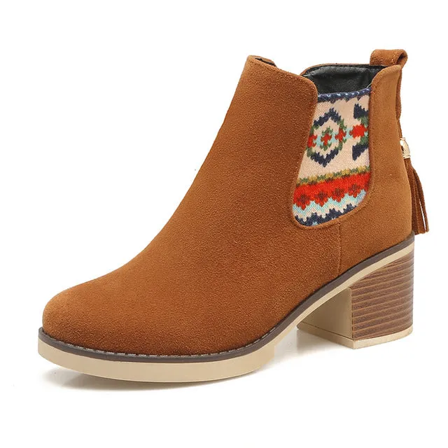 Fringe Heels Winte Western Fashion Ankle Boots