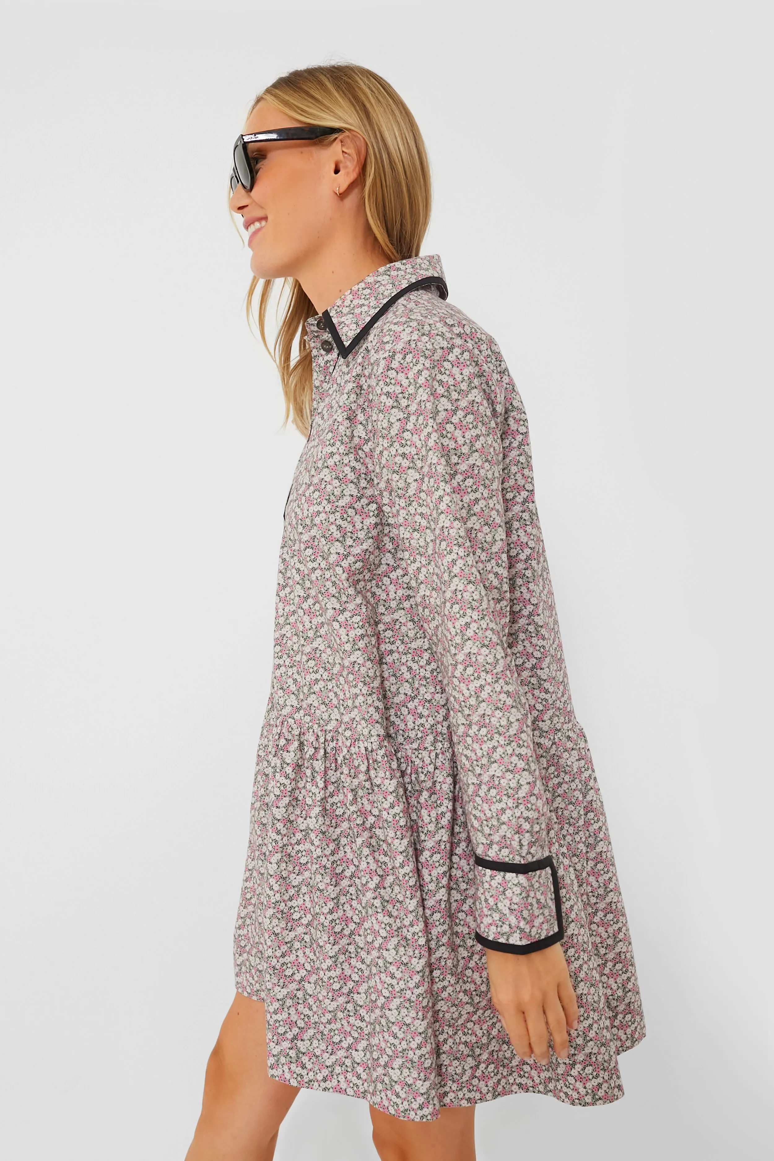 Frost Gray Printed Cotton Mini Shirt Dress