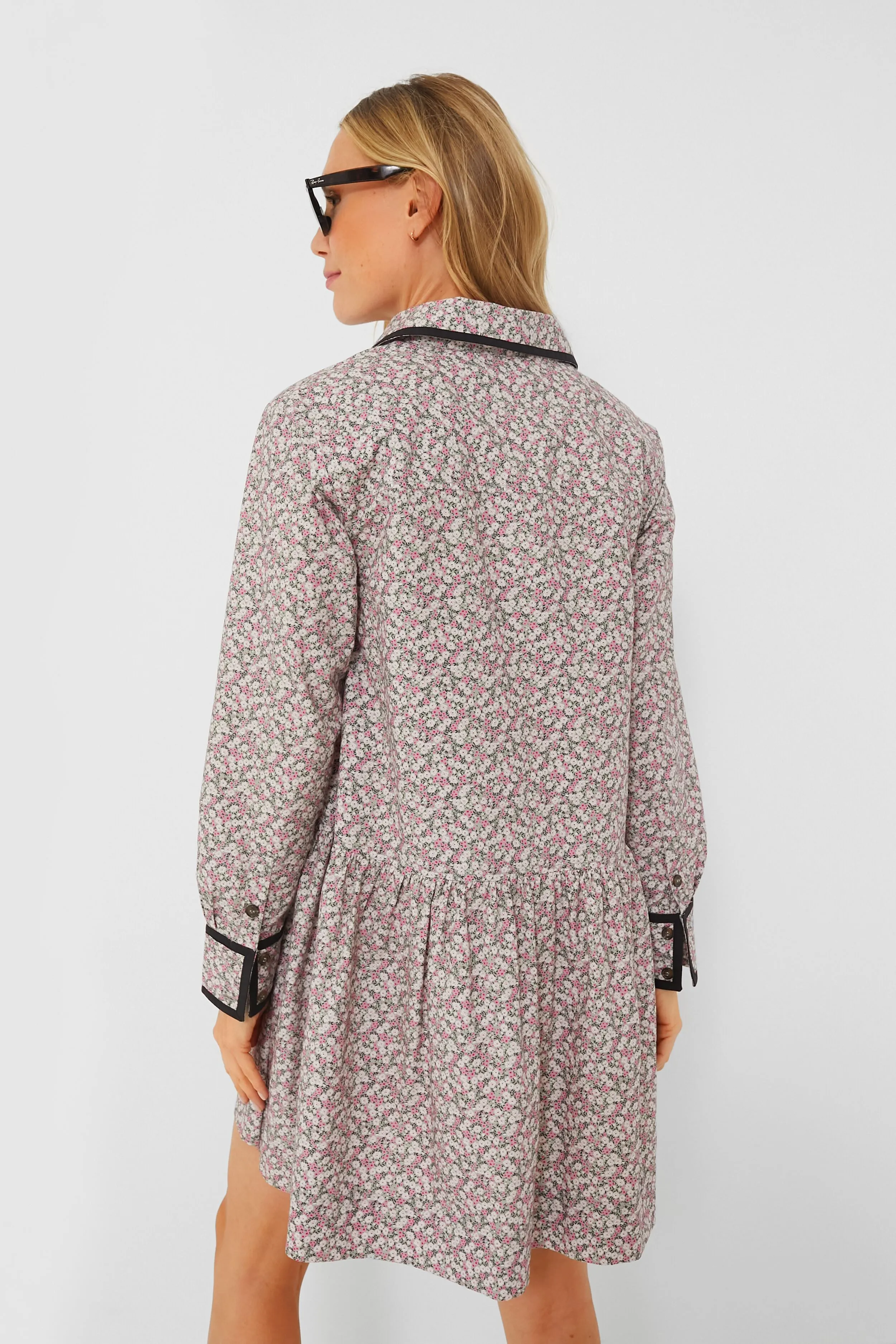 Frost Gray Printed Cotton Mini Shirt Dress
