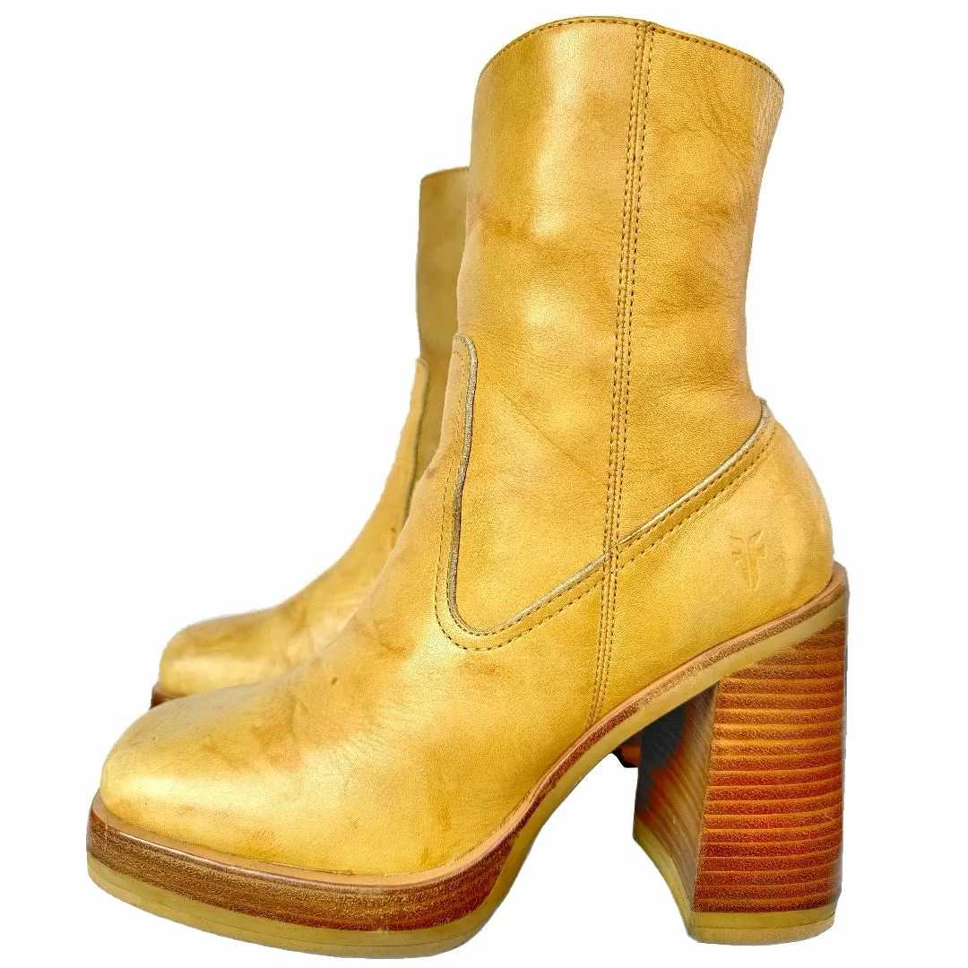 FRYE Vintage Y2K Karma Platform Banana Zippered Short Ankle Bootie Boots