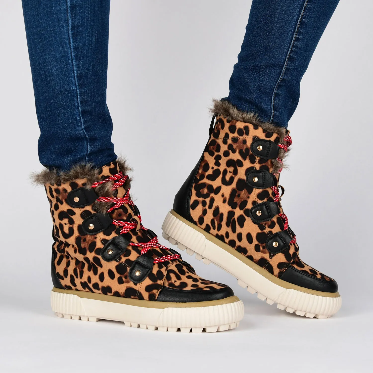 GLACIER LACE-UP SNOW BOOTIES IN FAUX SUEDE