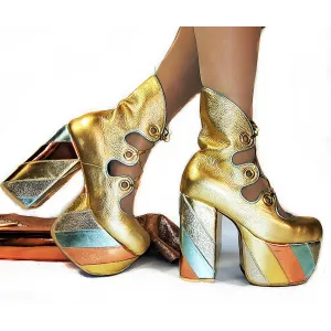 Gold GLAM Striped Platform Boots Gold GLAM Striped Platform Boots